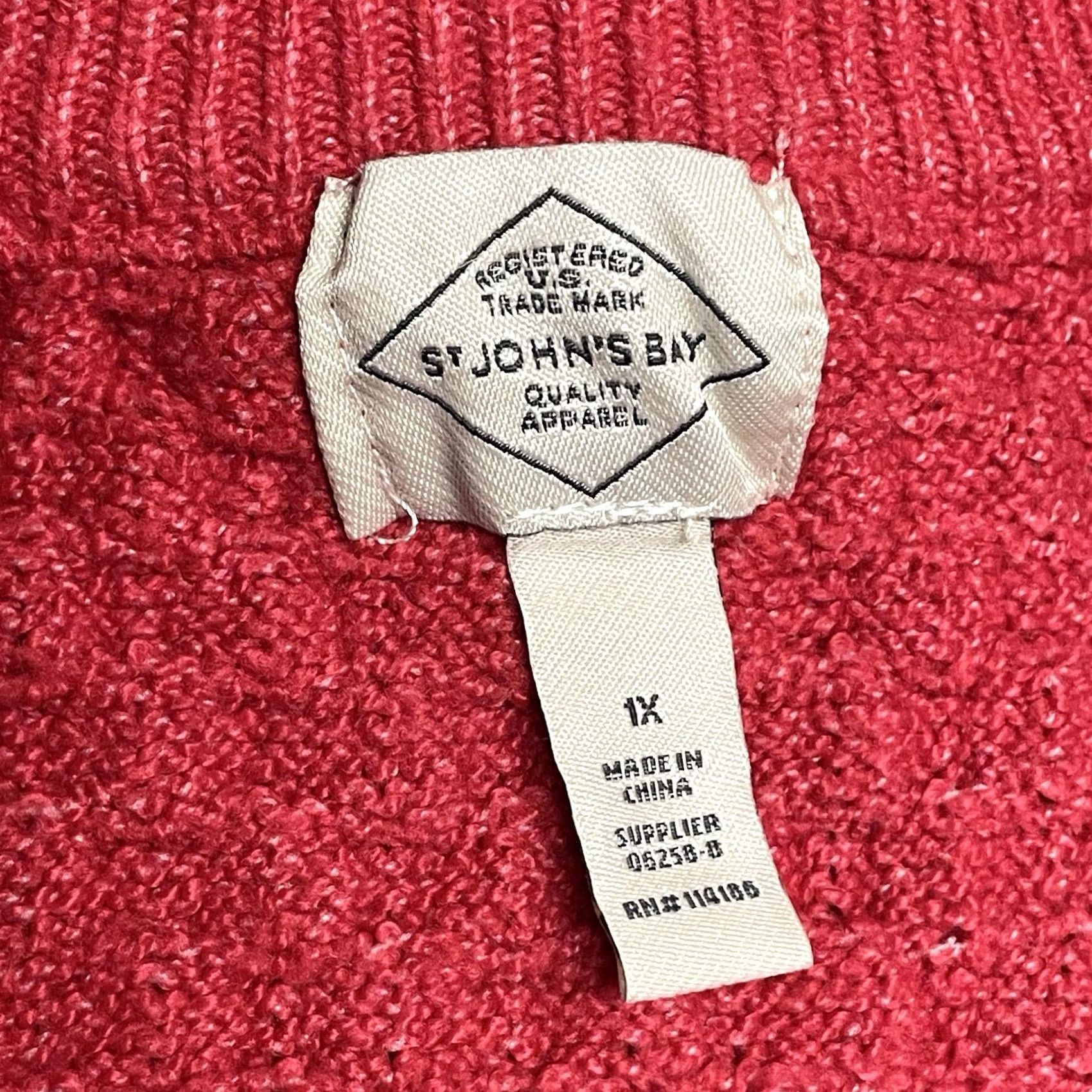 Vintage St. John's Bay Womens Waffle Knit Crewneck Long Sleeve Sweater Red 1X XL Pullover Textured Ribbed Knit Holiday Preppy Casual Size XL / US 12-14 / IT 48-50 - 2 Thumbnail