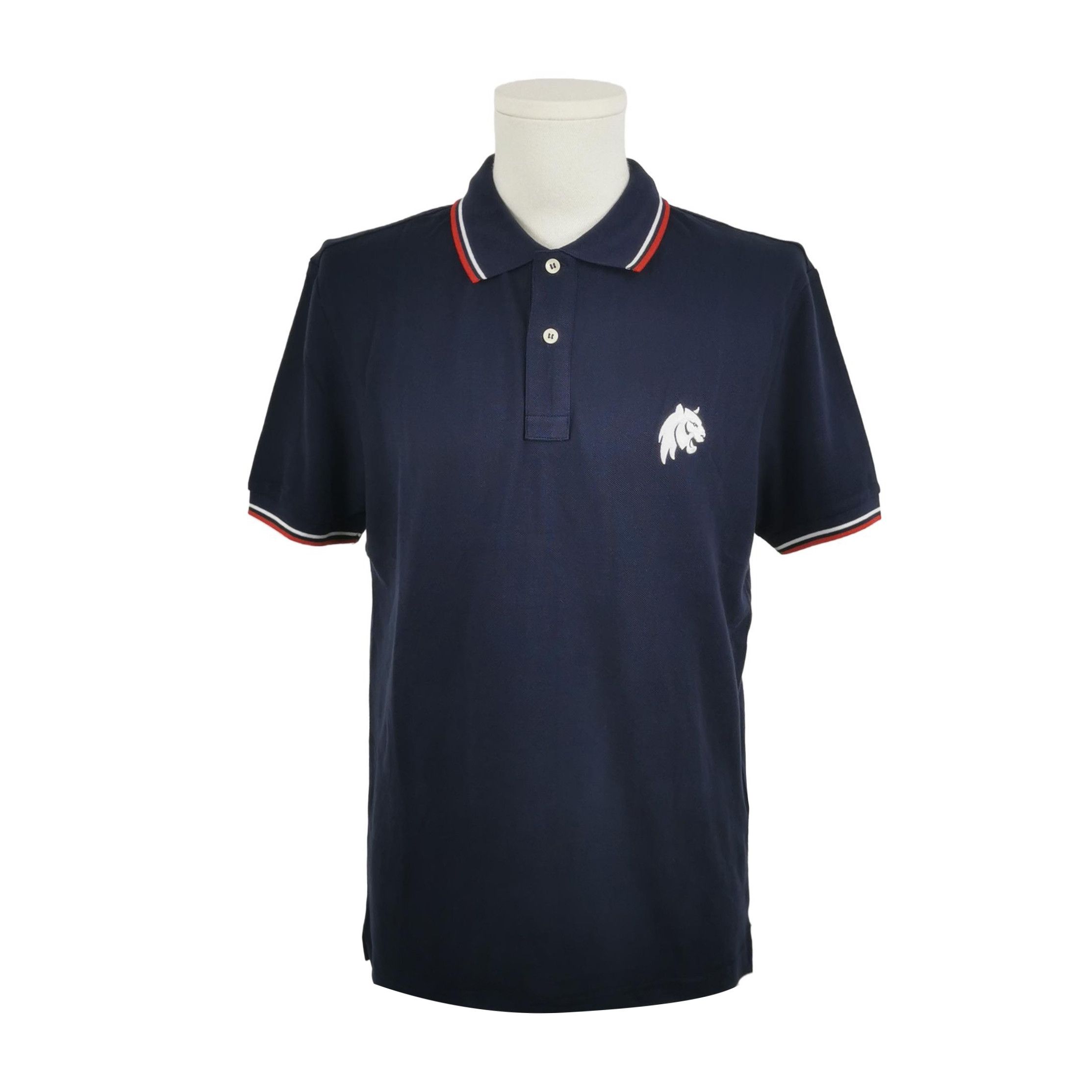 Prada Navy Striped Collar Embroidered Polo XL