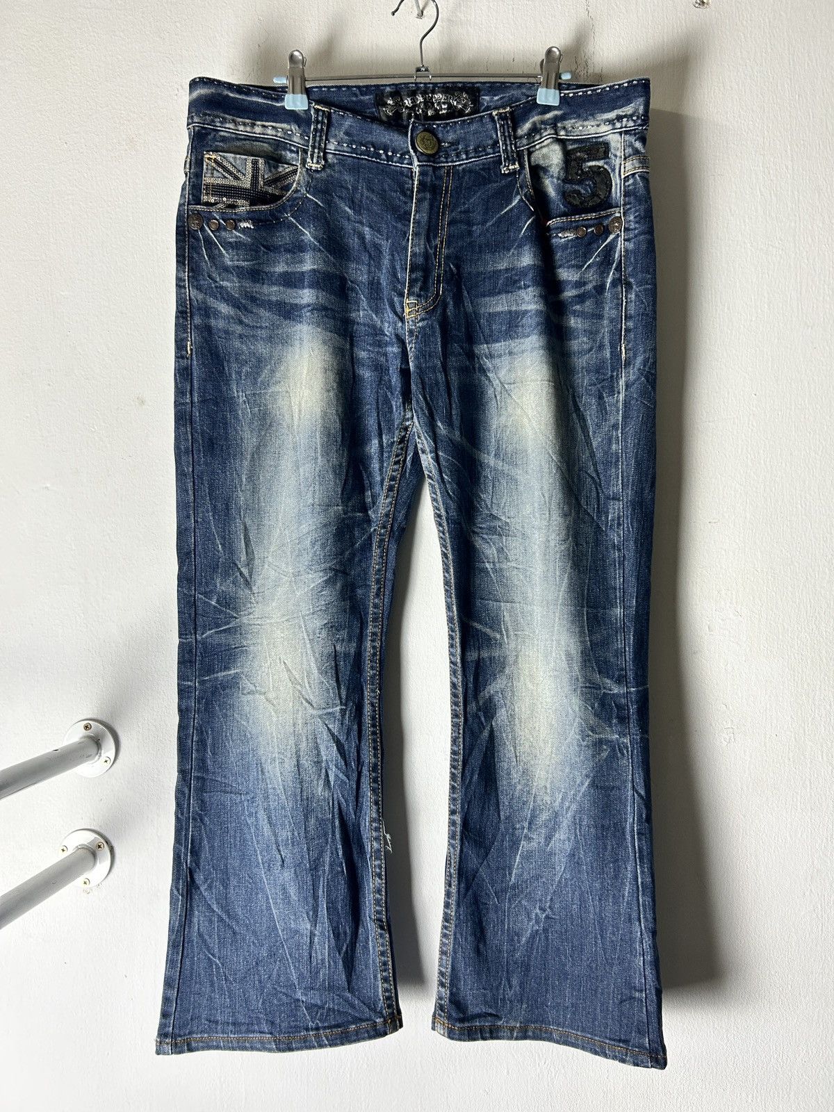 If Six Was Nine Red Pepper Union Jack Punk Flare Jeans Size US 36 / EU 52 - 7 Thumbnail