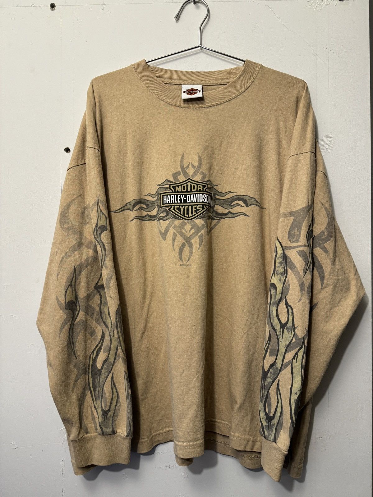 Harley Davidson VINTAGE Y2K HARLEY FLAMES TAN LONGSLEEVE SHIRT CALIFORNIA XL Size US XL / EU 56 / 4 - 3 Thumbnail