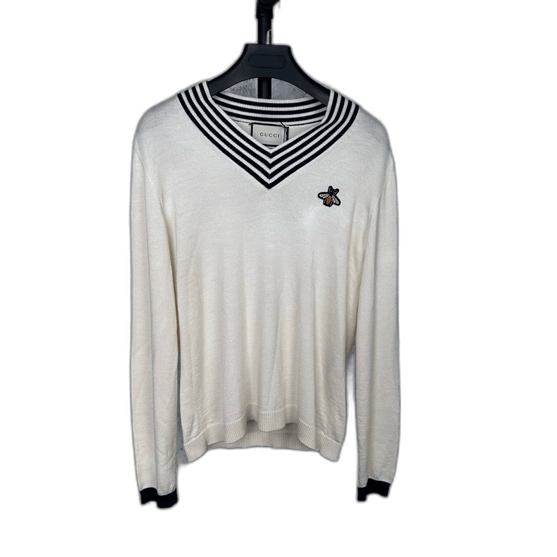 Gucci Gucci V-Neck Sweater with Bee Embroidery Size S / US 4 / IT 40 - 1 Thumbnail