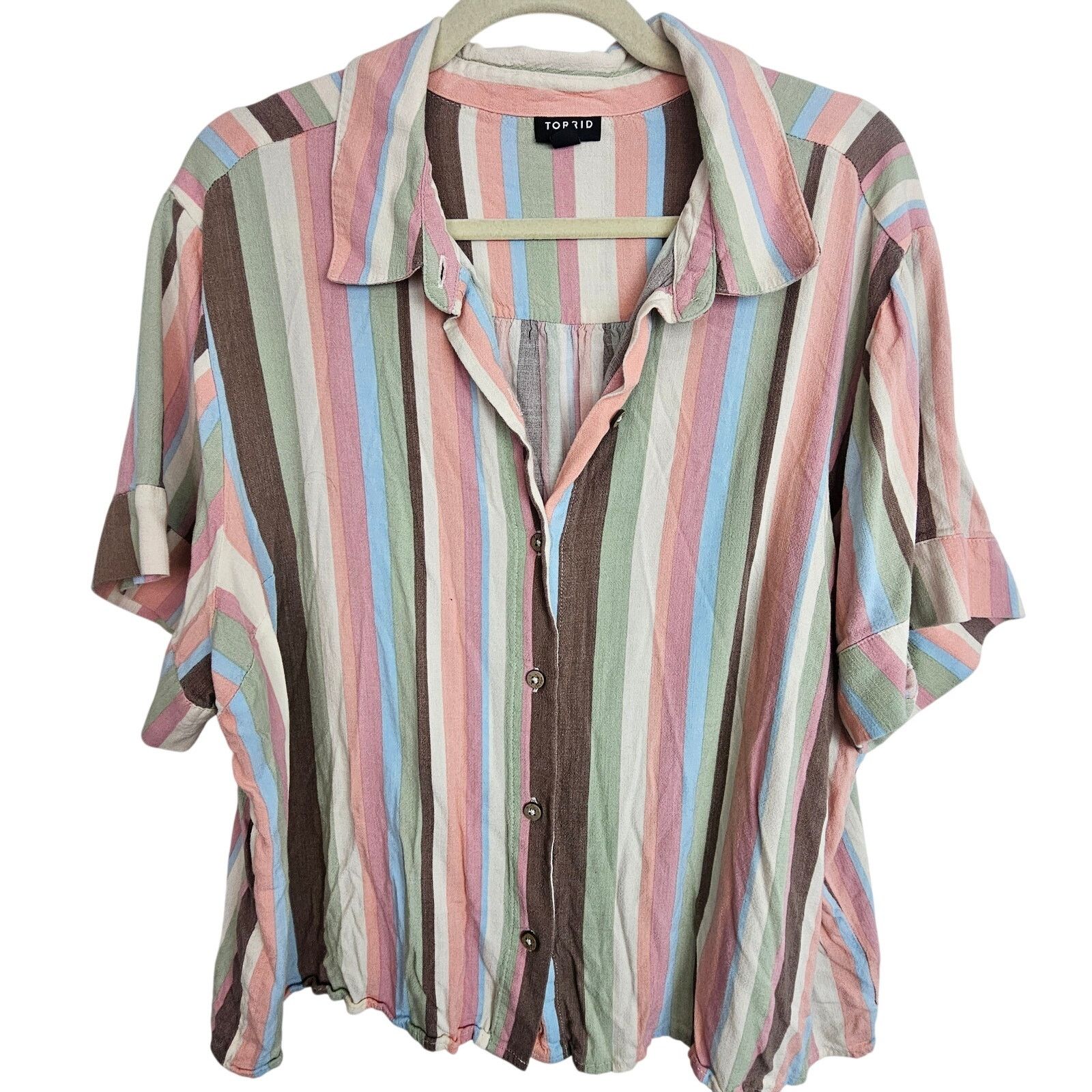 Torrid Torrid Womens Striped Button Crop Top Plus Size 4X Rainbow Size 4XL / US 24-26 - 2 Thumbnail