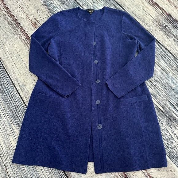 Talbots Talbots 100% Merino Wool Deep Blue Women's Cardigan Sweater Size L / US 10 / IT 46 - 2 Thumbnail