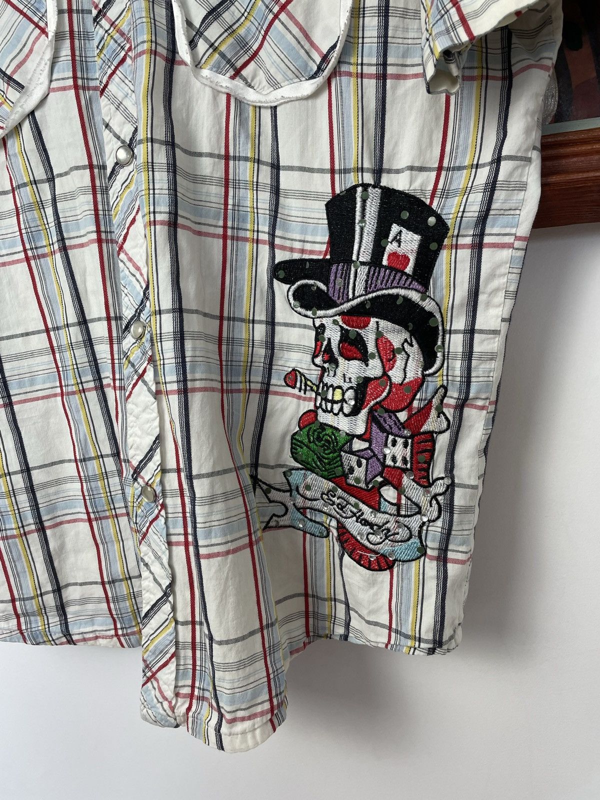 Ed Hardy Christian Audigier Button Up Shirt Drip Checkered