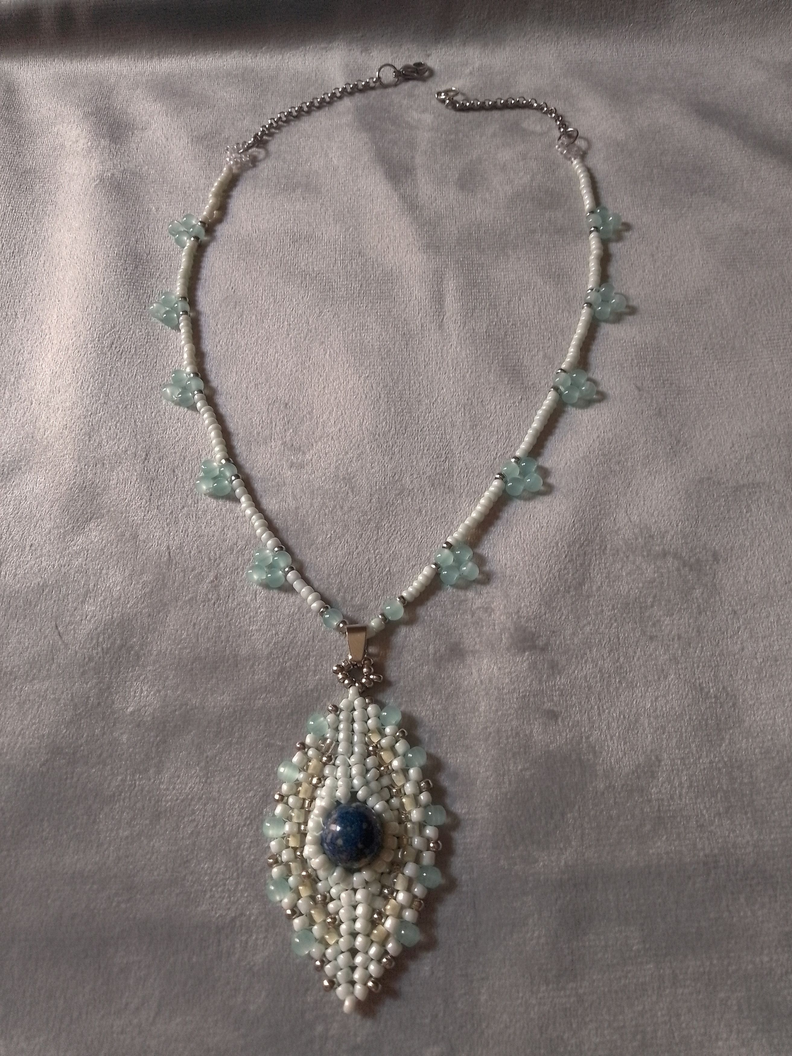Handmade Necklace Leafy pendant Lapis lazuli gemstones Size ONE SIZE - 3 Thumbnail