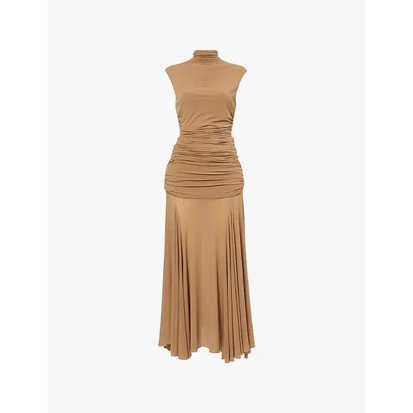 Magda Butrym o1h1sh11225 High Neck Cupro Midi Dress in Beige Size XS / US 0-2 / IT 36-38 - 1 Thumbnail