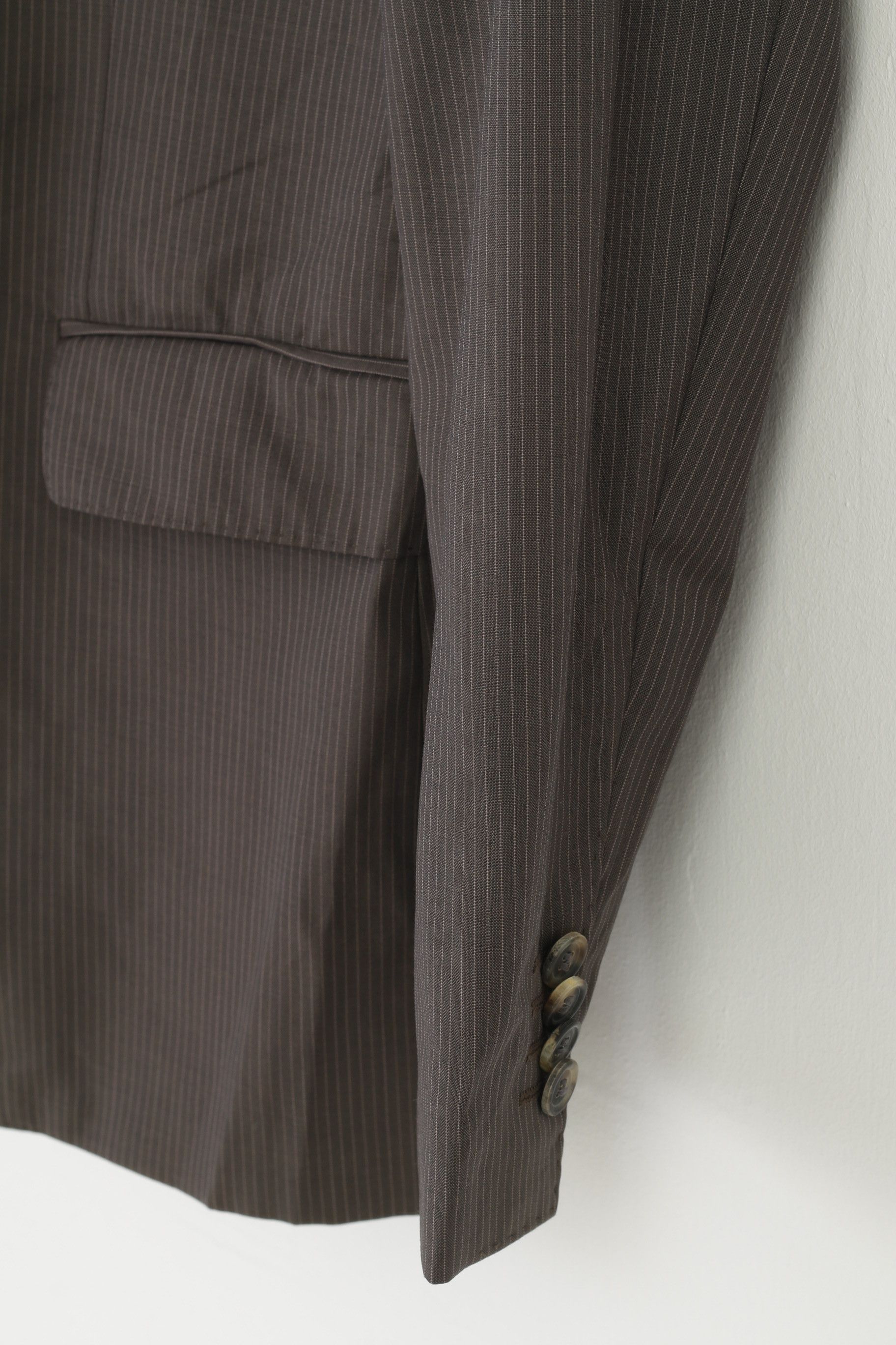 Hugo Boss × Vintage Hugo Boss Men 40 50 Blazer Grey Striped Virgin Wool 10932 Size 40R - 3 Thumbnail