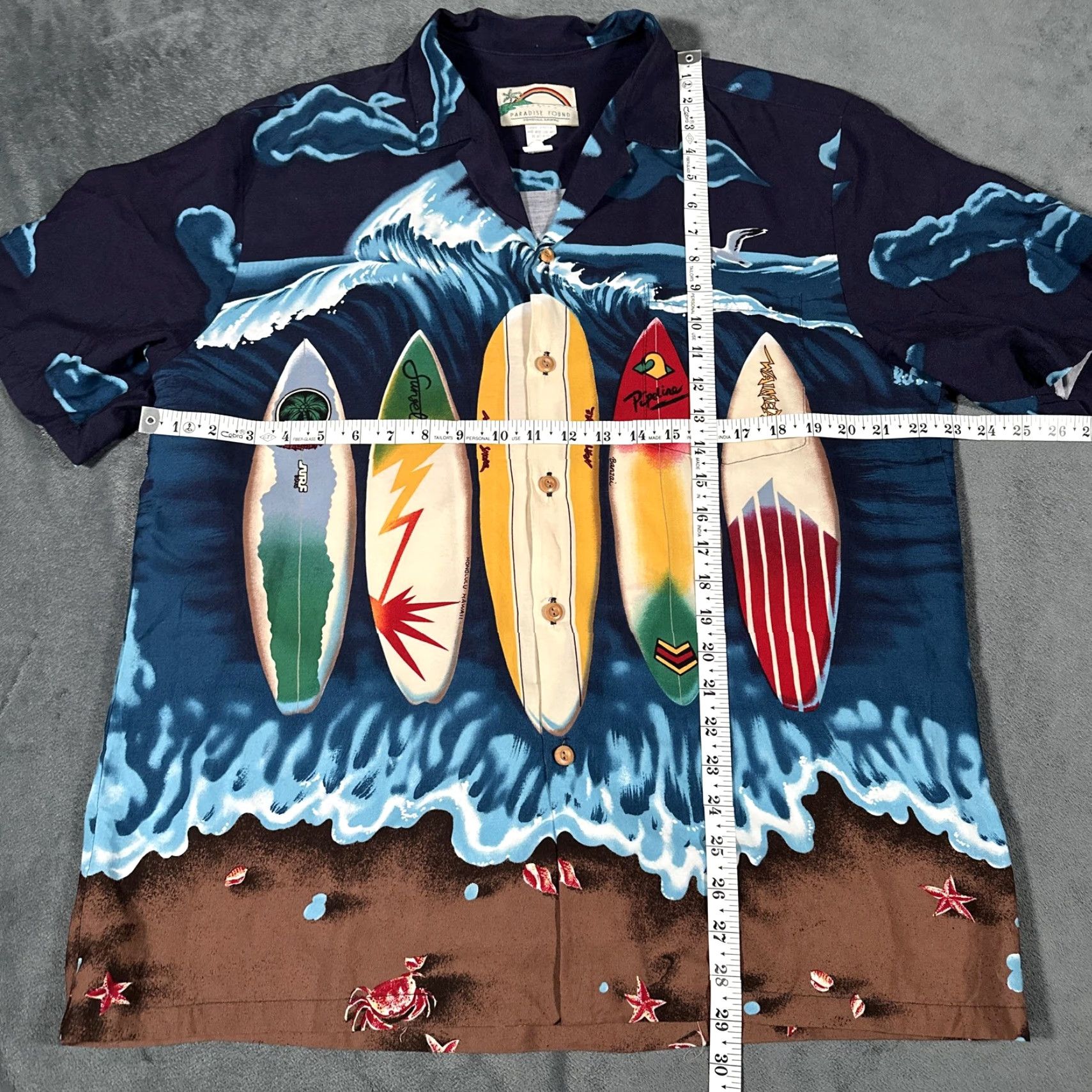 Paradise Found Paradise Found Shirt Mens XL Blue Surfboard Hawaiian Aloha Rayon Button Up Shirt (Vintage) Size US XL / EU 56 / 4 - 7 Thumbnail