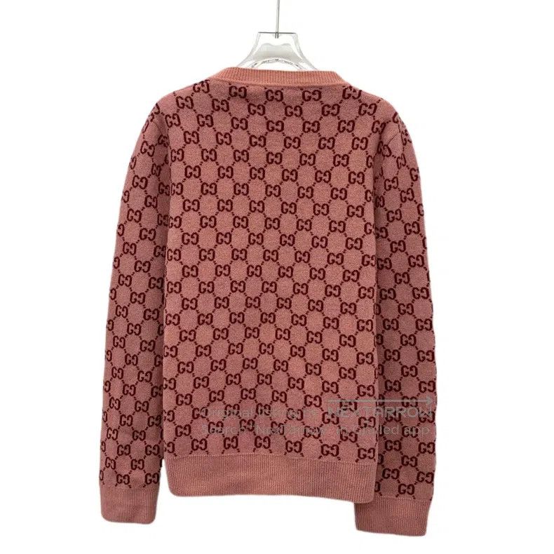 Gucci Gucci Pink logo jacquard full print wool V-neck long-sleev Size XS / US 0-2 / IT 36-38 - 2 Thumbnail