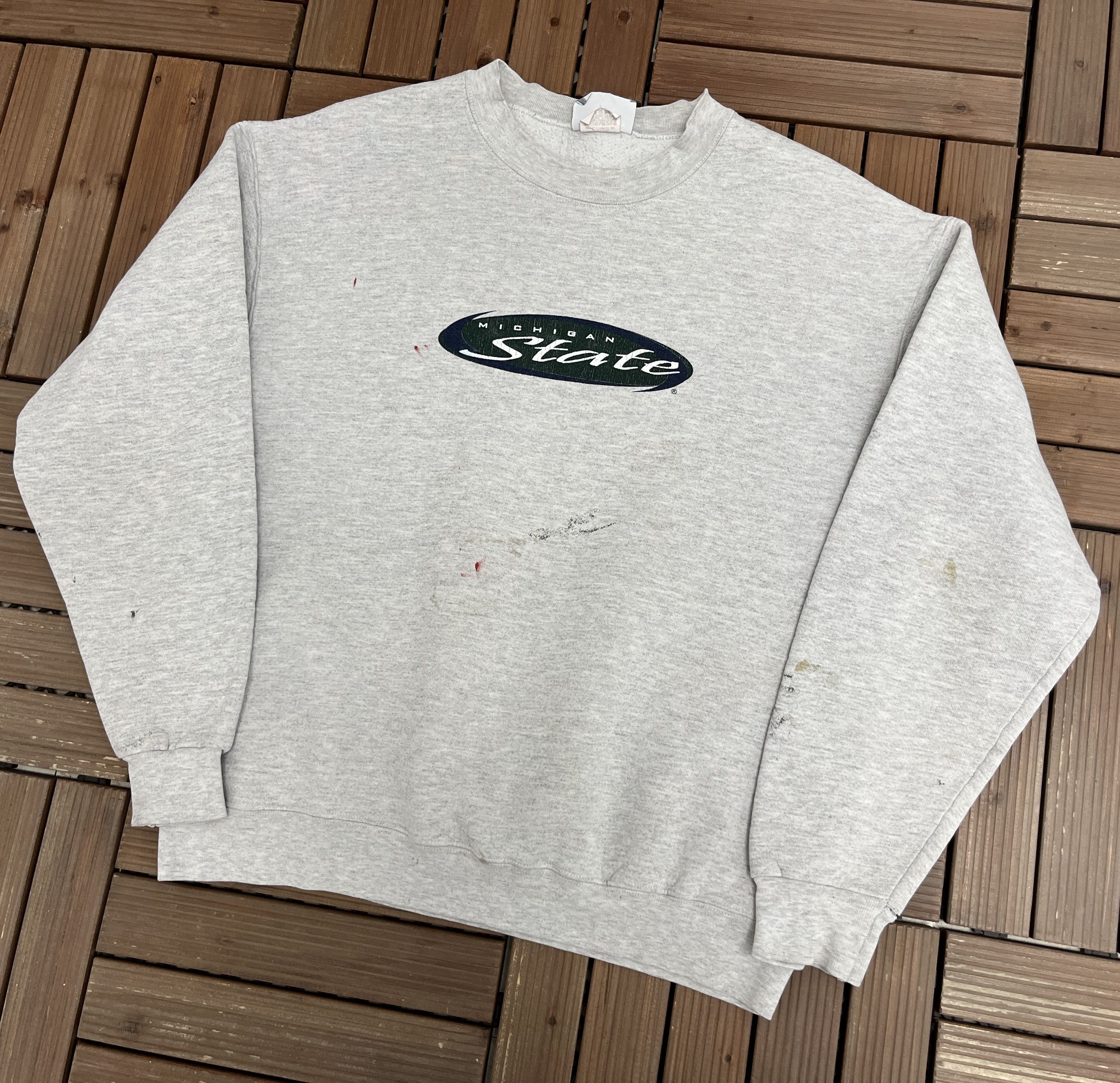 Vintage Michigan State Spartans Vintage Grey Crewneck Sweater Size US L / EU 52-54 / 3 - 3 Thumbnail
