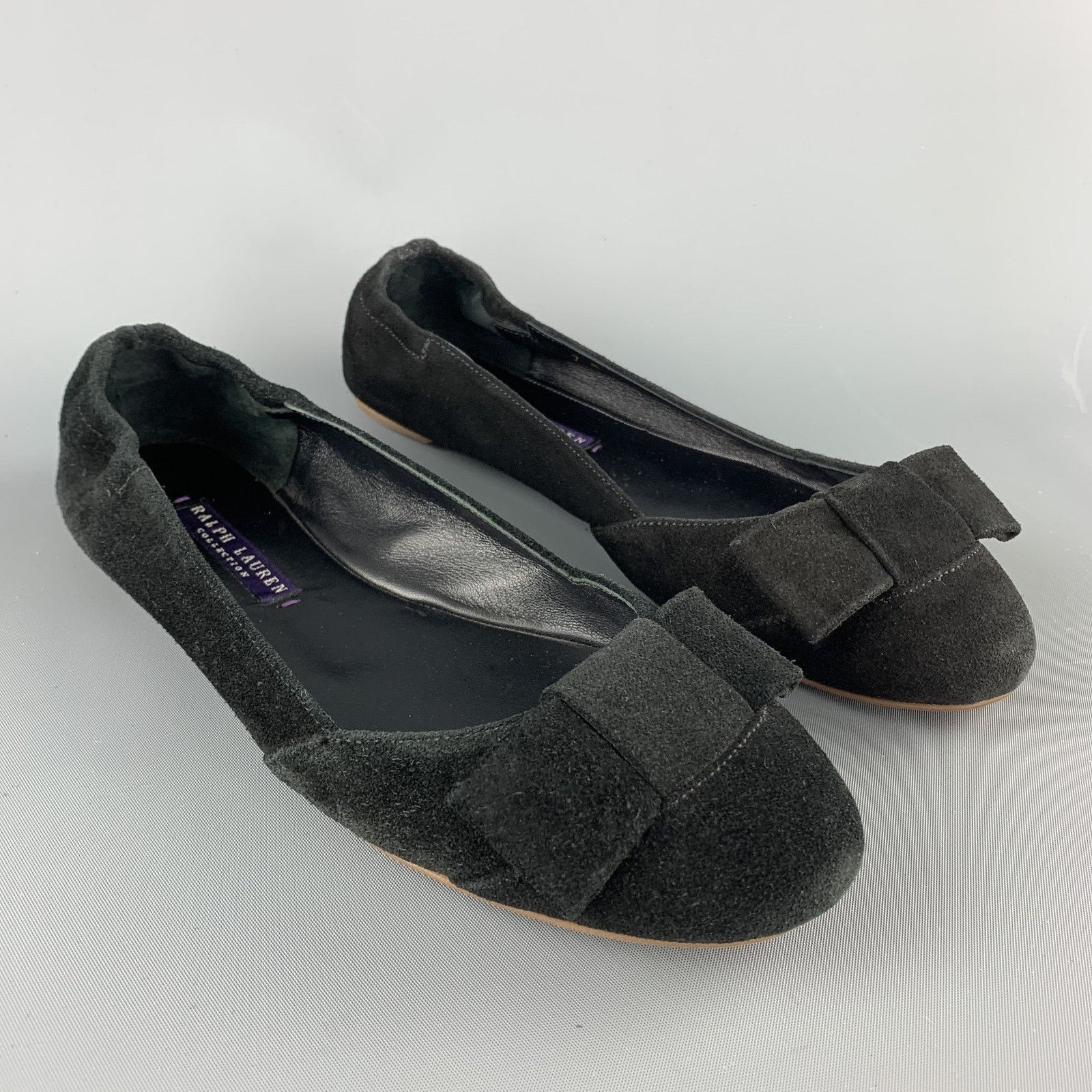 Ralph Lauren RALPH LAUREN COLLECTION Size 7 Black Suede Bow Flats Size US 7 / IT 37 - 2 Thumbnail