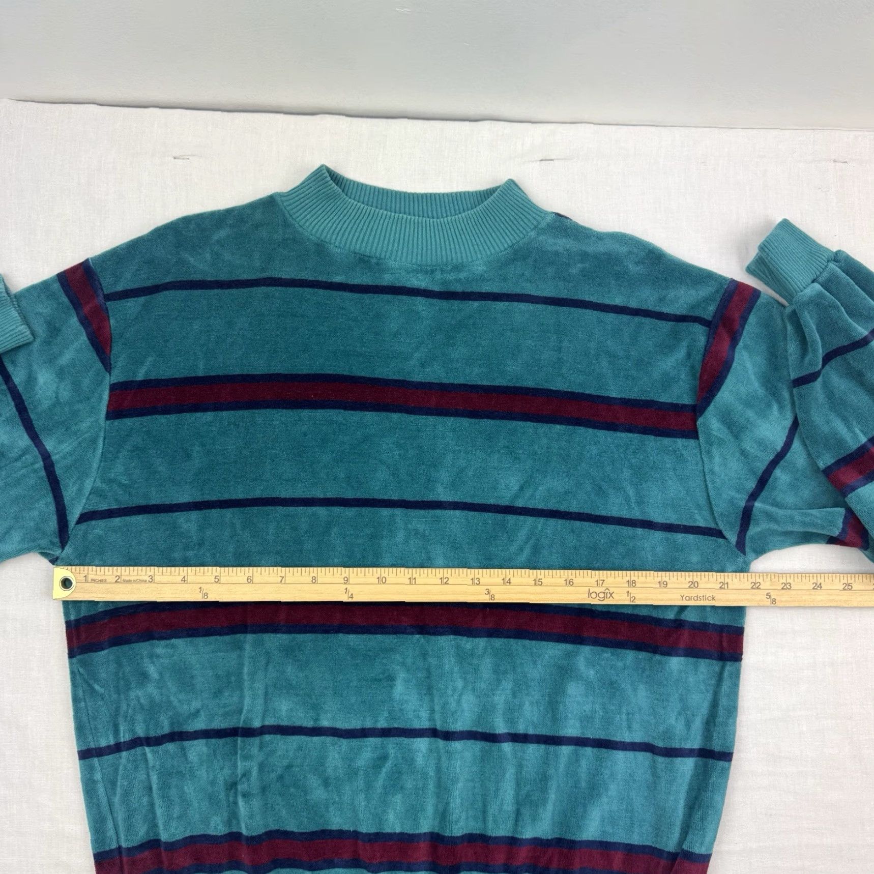 Velour VINTAGE Chesterfield Sweatshirt Adult Large Blue Striped Pullover 80s USA Mens Size US L / EU 52-54 / 3 - 6 Thumbnail