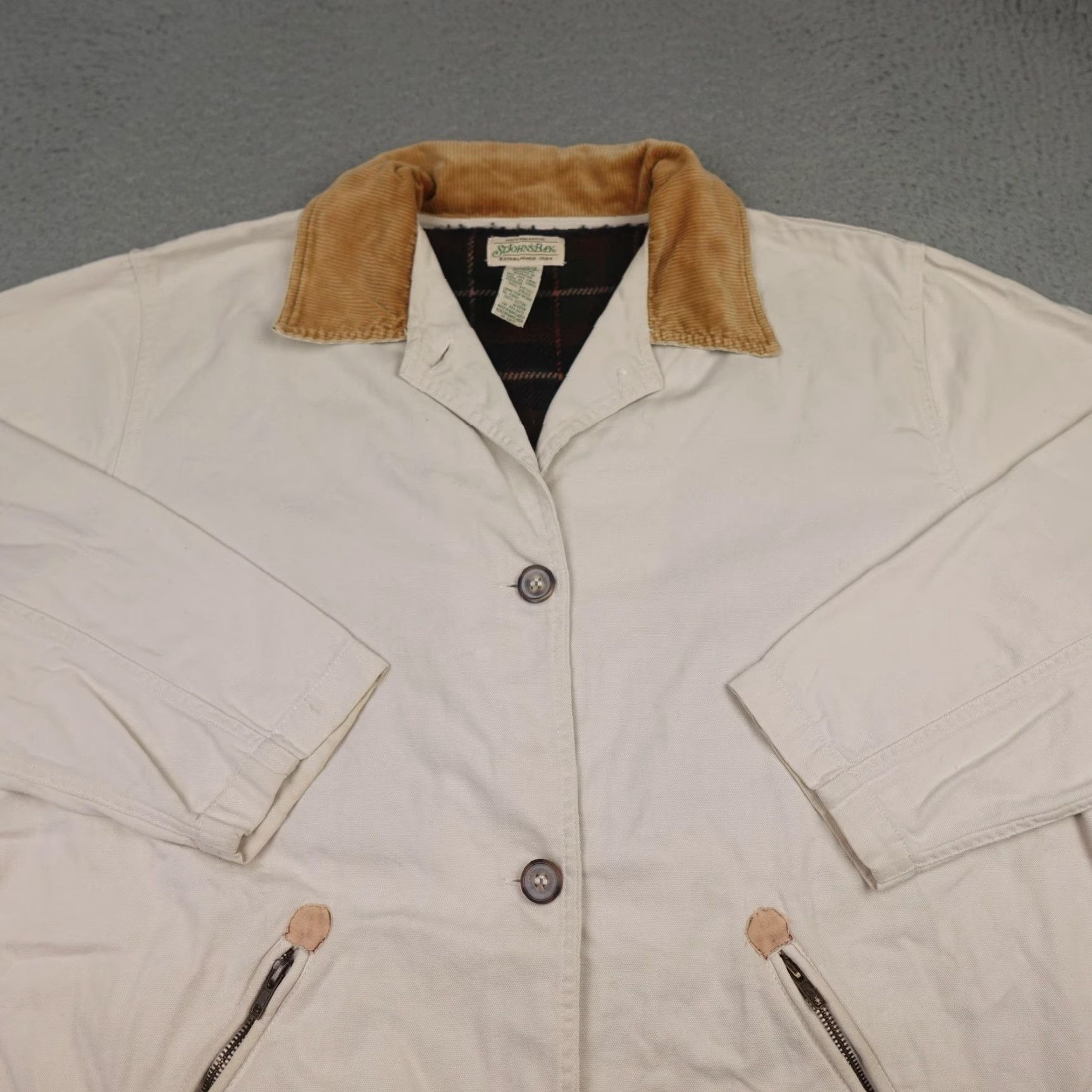 Vintage VINTAGE St Johns Bay Jacket Mens XL Beige Canvas Corduroy Collar Plaid Lined Size US XL / EU 56 / 4 - 5 Thumbnail