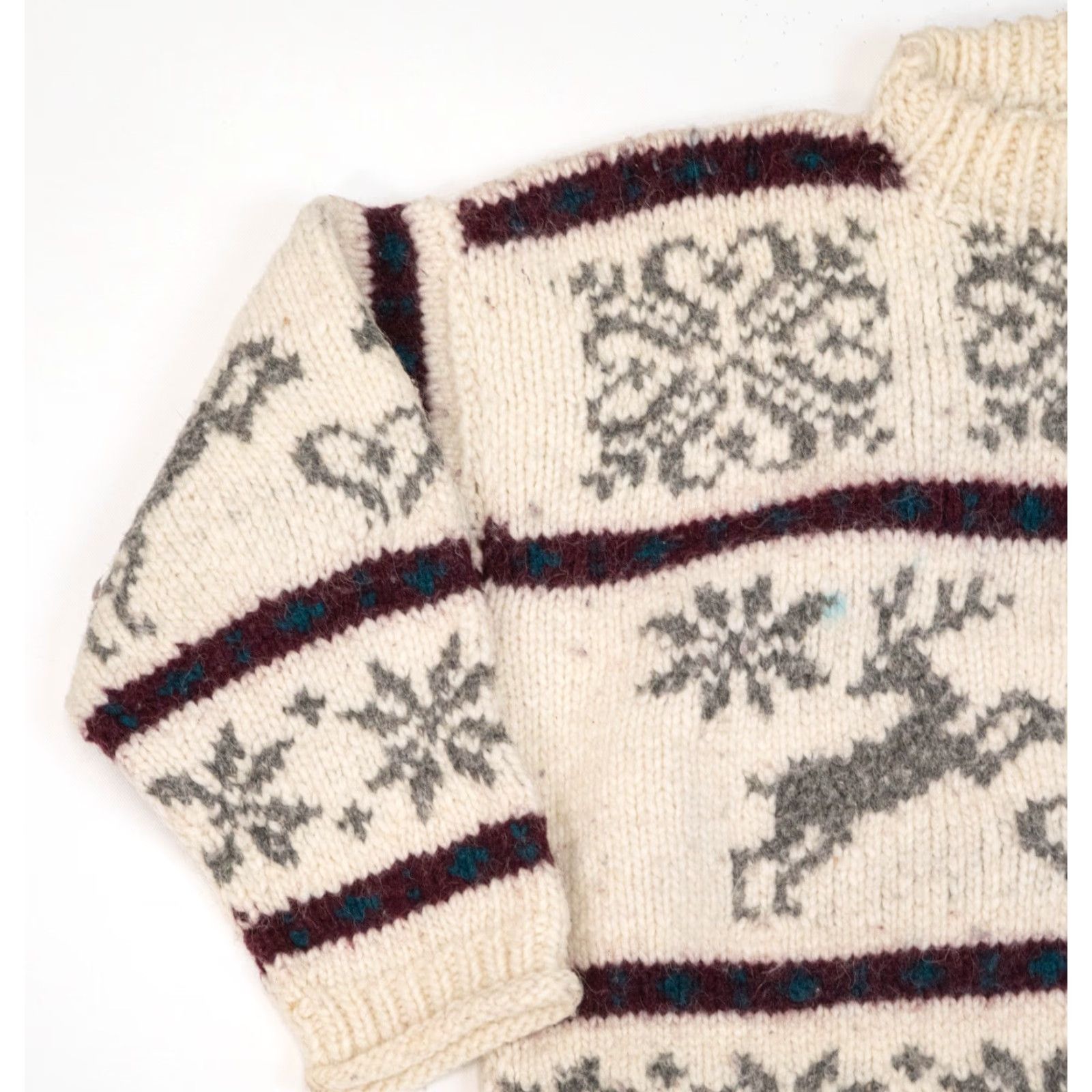 Vintage VINTAGE True Vintage Handknit 60s Cowichan Nordic Wool Sweater M Reindeer Heritage Ivory Size M / US 6-8 / IT 42-44 - 4 Thumbnail
