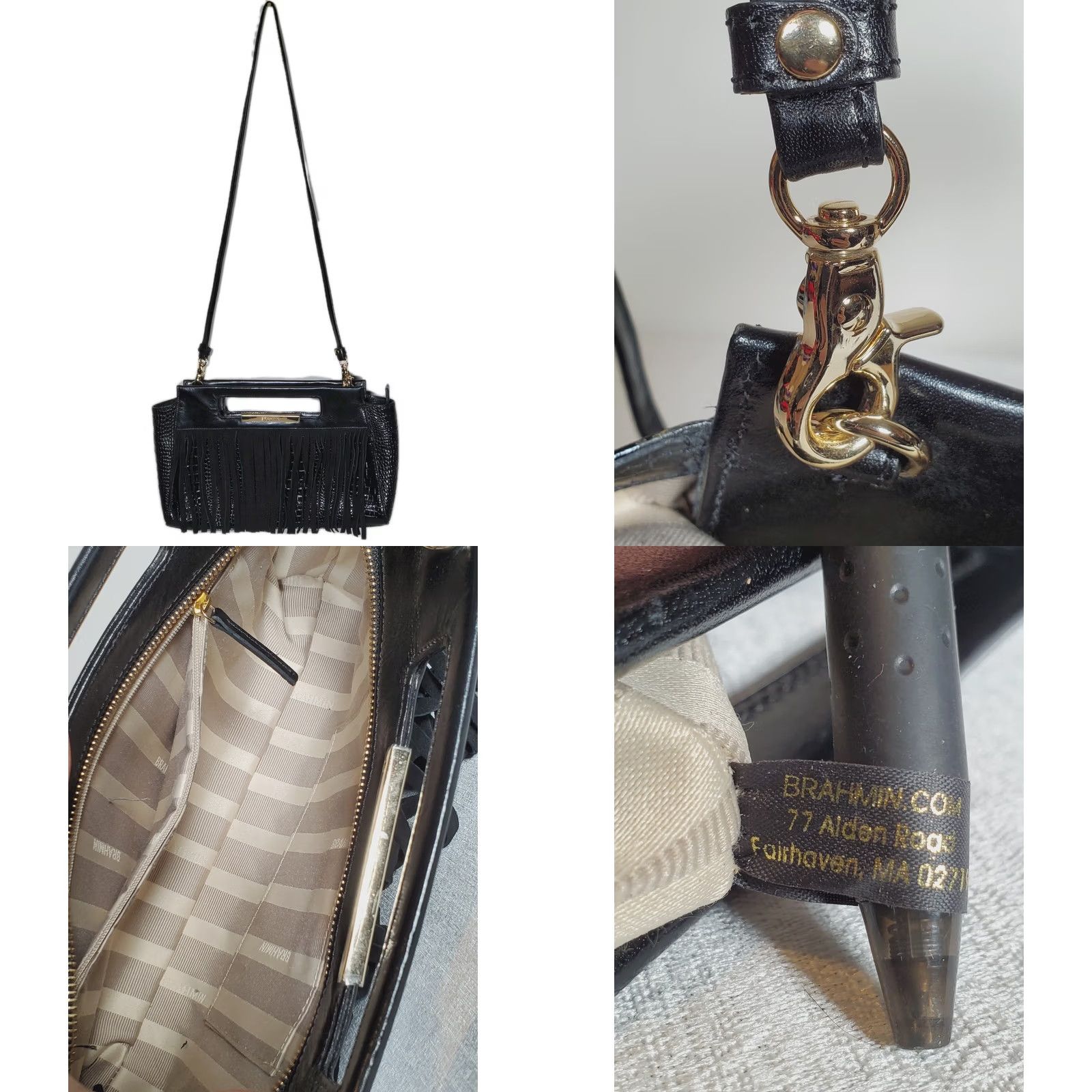 BRAHMIN Brahmin Lenox Clutch Black Tri-Texture Leather Crossbody Suede Fringe L82 829 Size ONE SIZE - 8 Thumbnail