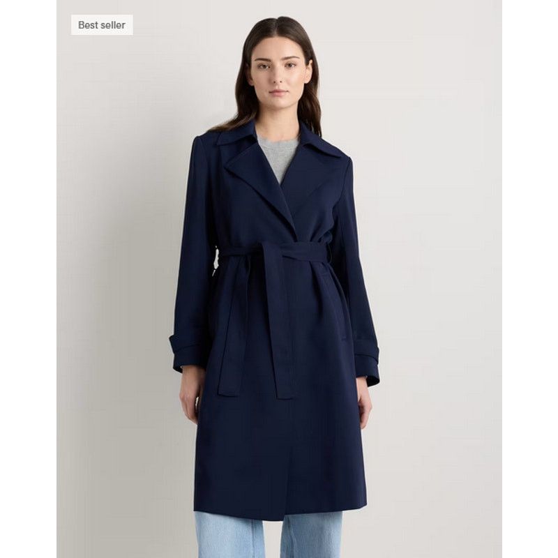 Quince Women's Stretch Crepe Trench Coat Navy Size S NWT