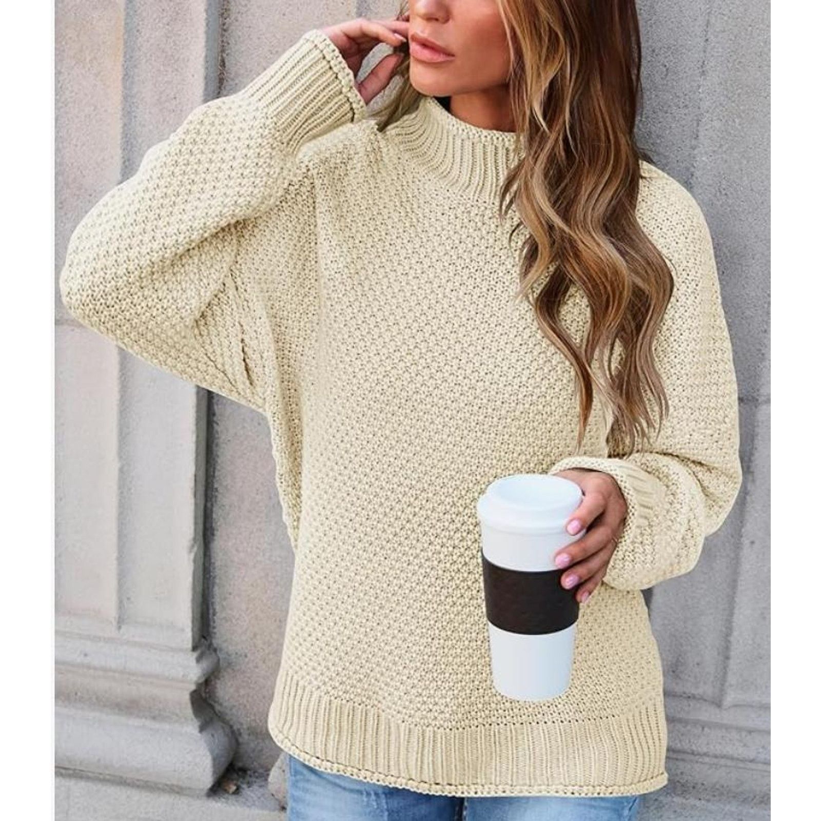 The Unbranded Brand Turtleneck Batwing Sleeve Oversized Knitted PulloverLARGE Size ONE SIZE - 2 Thumbnail