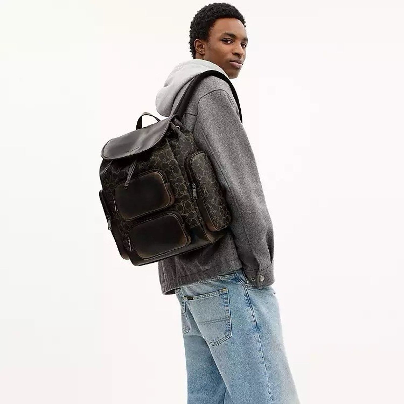 Coach NWT Coach Finn Backpack Loved Signature Gunmetal/Brown CDY56 Size ONE SIZE - 8 Thumbnail