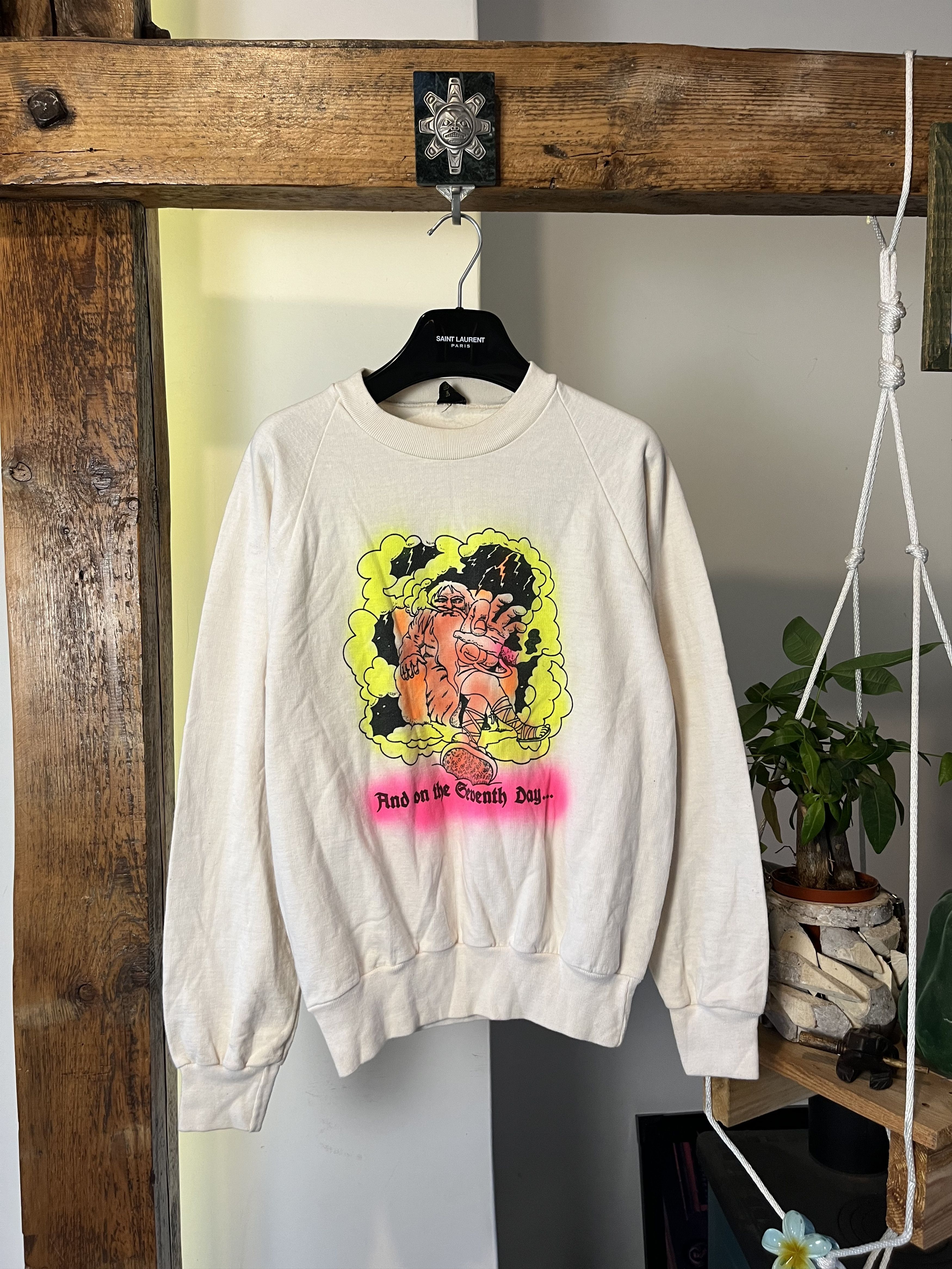 Vintage 80s Weed 420 God And On The Seventh Day Crewneck Size US M / EU 48-50 / 2 - 1 Thumbnail