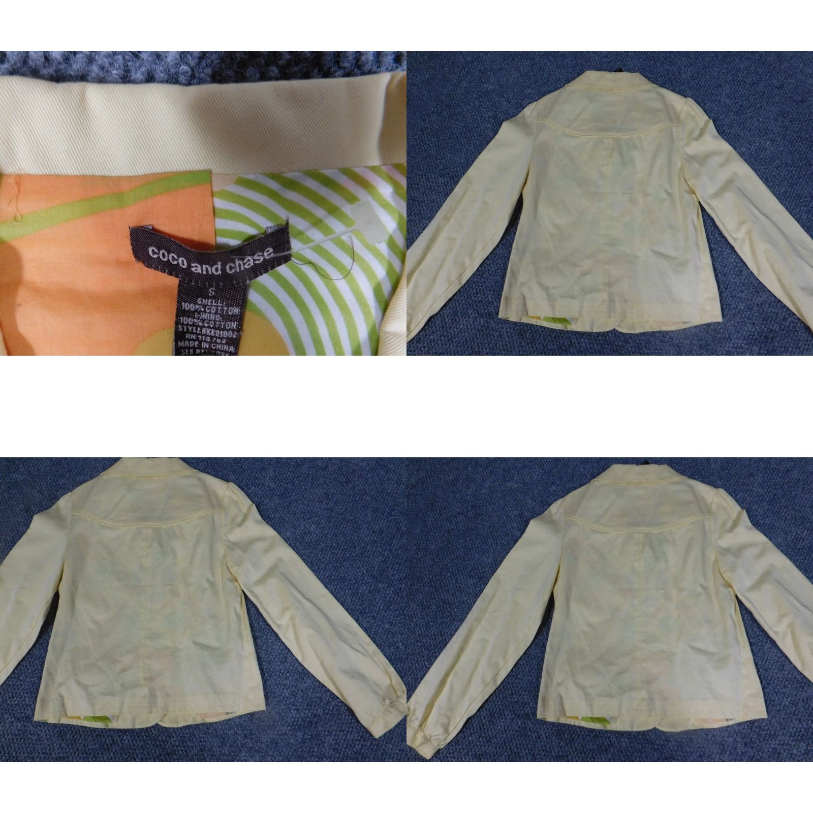 Vintage Coco and Chase Jacket Womens S Yellow Denim Cotton Lining Fur Trim Full Zip Lightweight Casual Fall Spring Size S / US 4 / IT 40 - 8 Thumbnail
