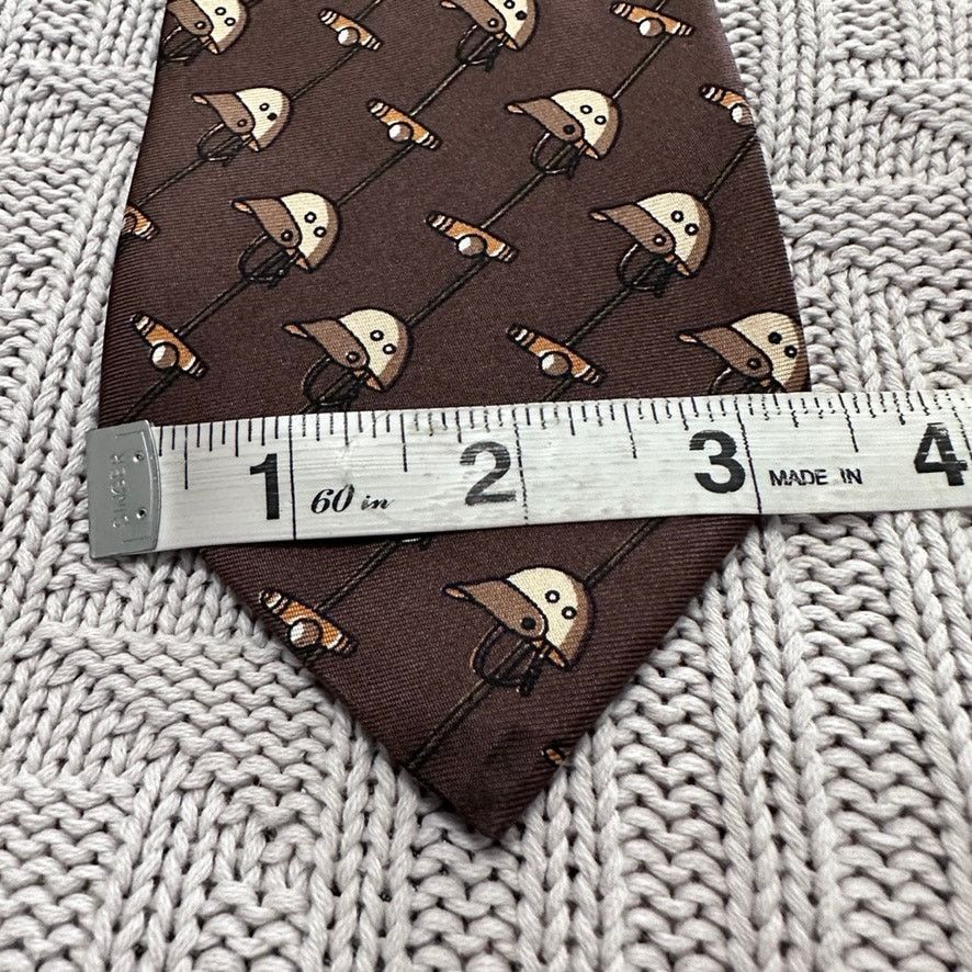 Gucci Vintage Gucci brown polo helmet print Italian silk tie Size ONE SIZE - 6 Thumbnail