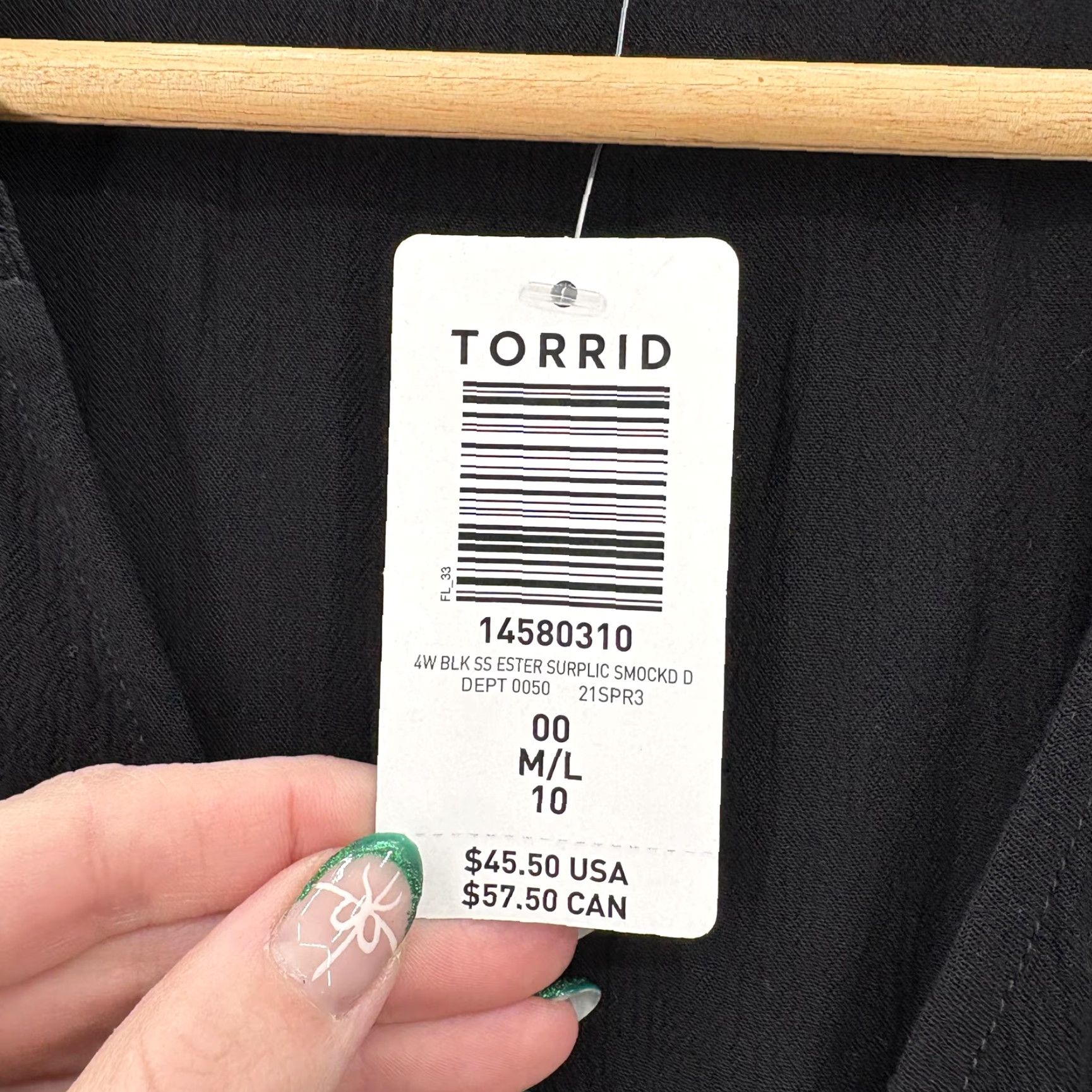 Torrid Torrid Dress Womens 00 M/L Black Surplice Smocked Waist Short Sleeve Rayon Wrap Size 24" / US 00 / IT 34 - 4 Thumbnail