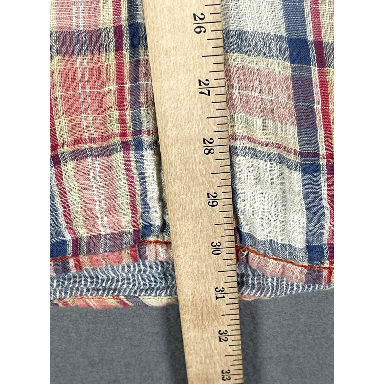 Carbon VINTAGE Carbon 2 Cobalt Shirt Mens Large Red Plaid Button-Up Long Sleeve Chambray Linen/Cotton Grunge Size US L / EU 52-54 / 3 - 8 Thumbnail