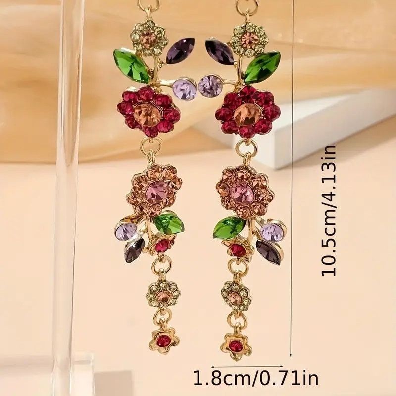 Other Floral Rhinestone Dangle Earrings – Flower Drop Earrings Size ONE SIZE - 4 Thumbnail