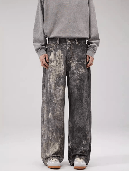 Japanese Brand × Jean Ink-splashed black American men's loose straight baggy jeans Size US 34 / EU 50 - 1 Thumbnail