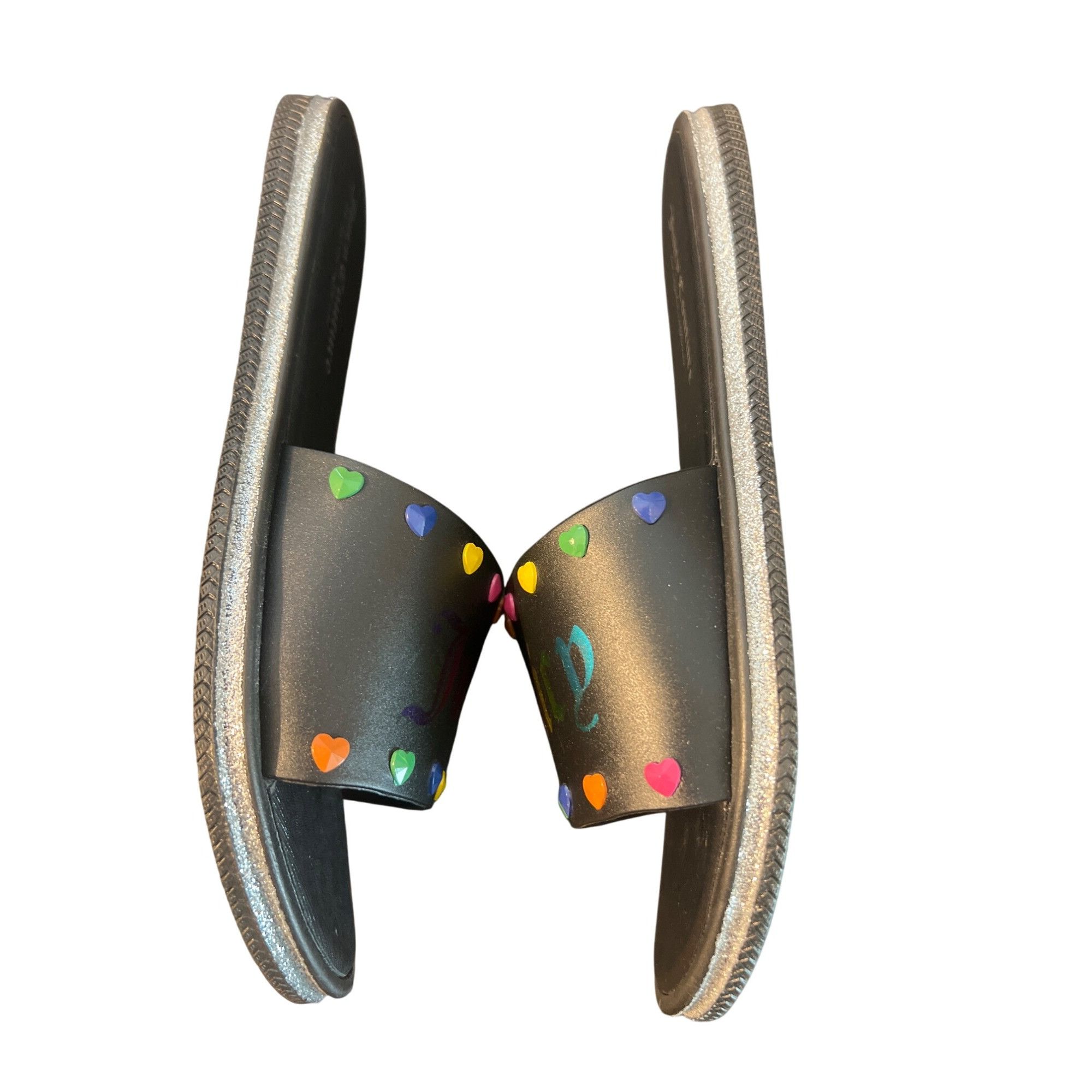 Juicy Couture Juicy Couture Black Slides Rainbow Heart Logo Silver Glitter Size US 7.5 / IT 37.5 - 4 Thumbnail