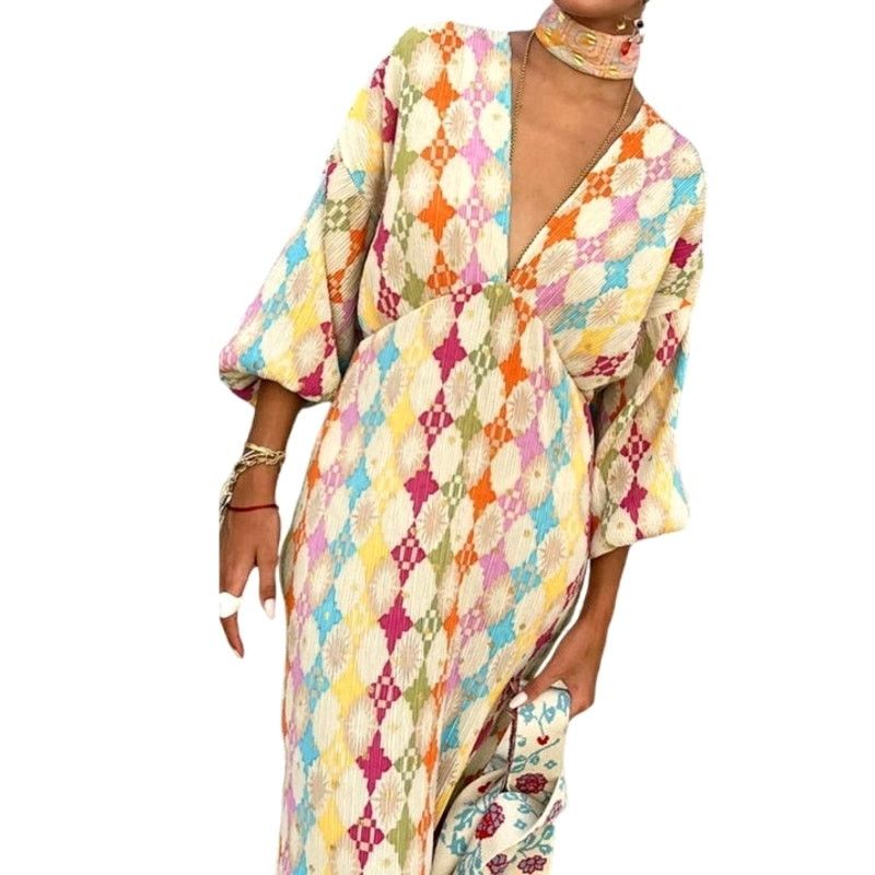 Other Commense Multicolor Jacquard Print V-Neck Long Sleeve Dress Size S / US 4 / IT 40 - 4 Thumbnail