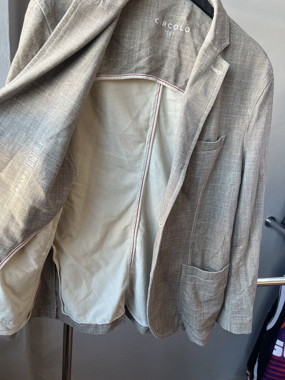 Circolo 1901 CIRCOLO 1901 STRETCH MENS GRAY BEIGE SOLID BLAZER JACKET 56 Size 54L - 13 Thumbnail