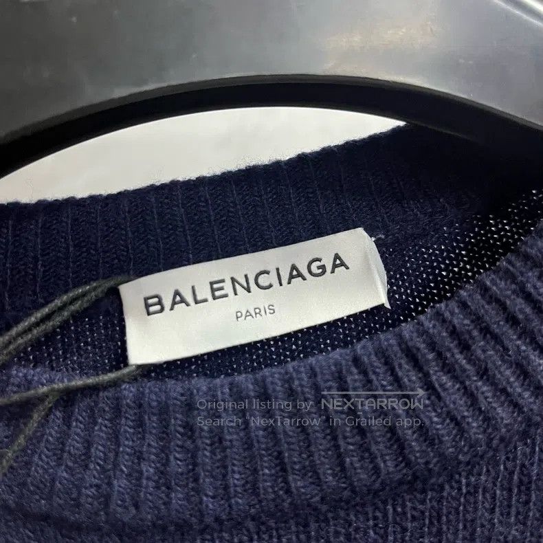 Balenciaga Balenciaga Dark Blue Wool Logo Round Neck Long Sleeve Size XXS / US 00 / IT 34 - 4 Thumbnail