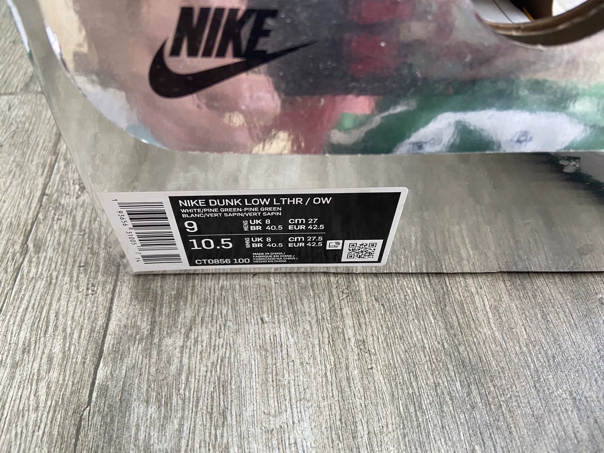 Nike OFF-WHITE x Nike Dunk Low LTHR White Green 42.5 3-4W Size US 9.5 / EU 42-43 - 9 Thumbnail