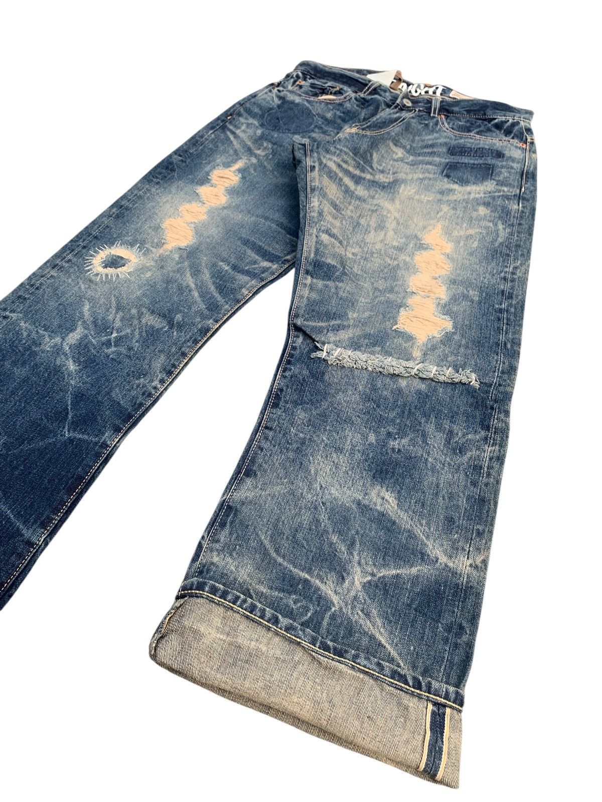 Tornado Mart RARE💥SCANNER FUNDAMENTAL SELVEDGE CLAWMARK DISTRESSED DENIM Size US 32 / EU 48 - 3 Thumbnail