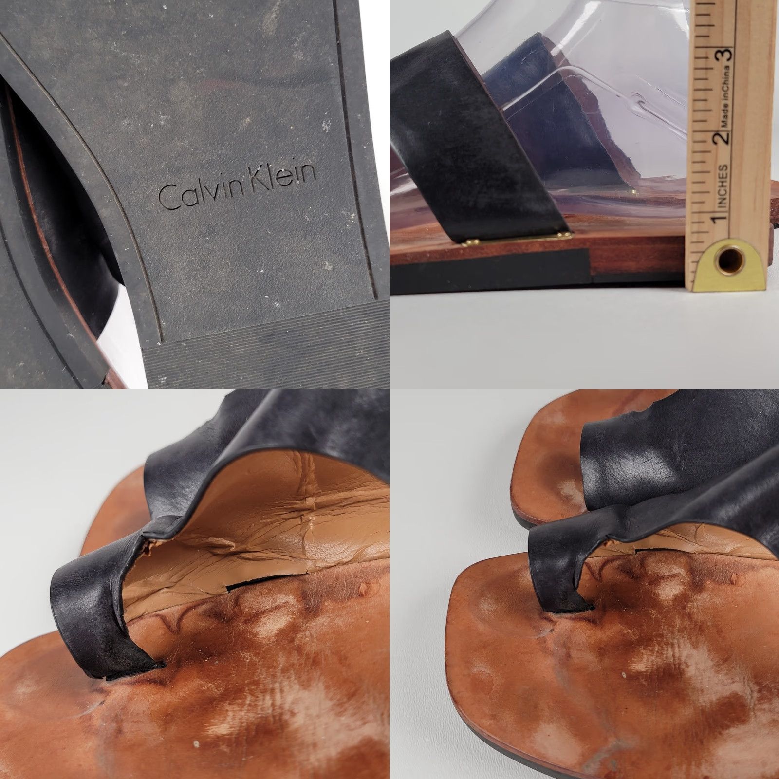 Calvin Klein VINTAGE Calvin Klein Pax Black Faux Leather Thongs Flats Sandals Size 8/38 Women Shoes Flat Heel Thong Leather Black Womens Size US 8 / IT 38 - 8 Thumbnail