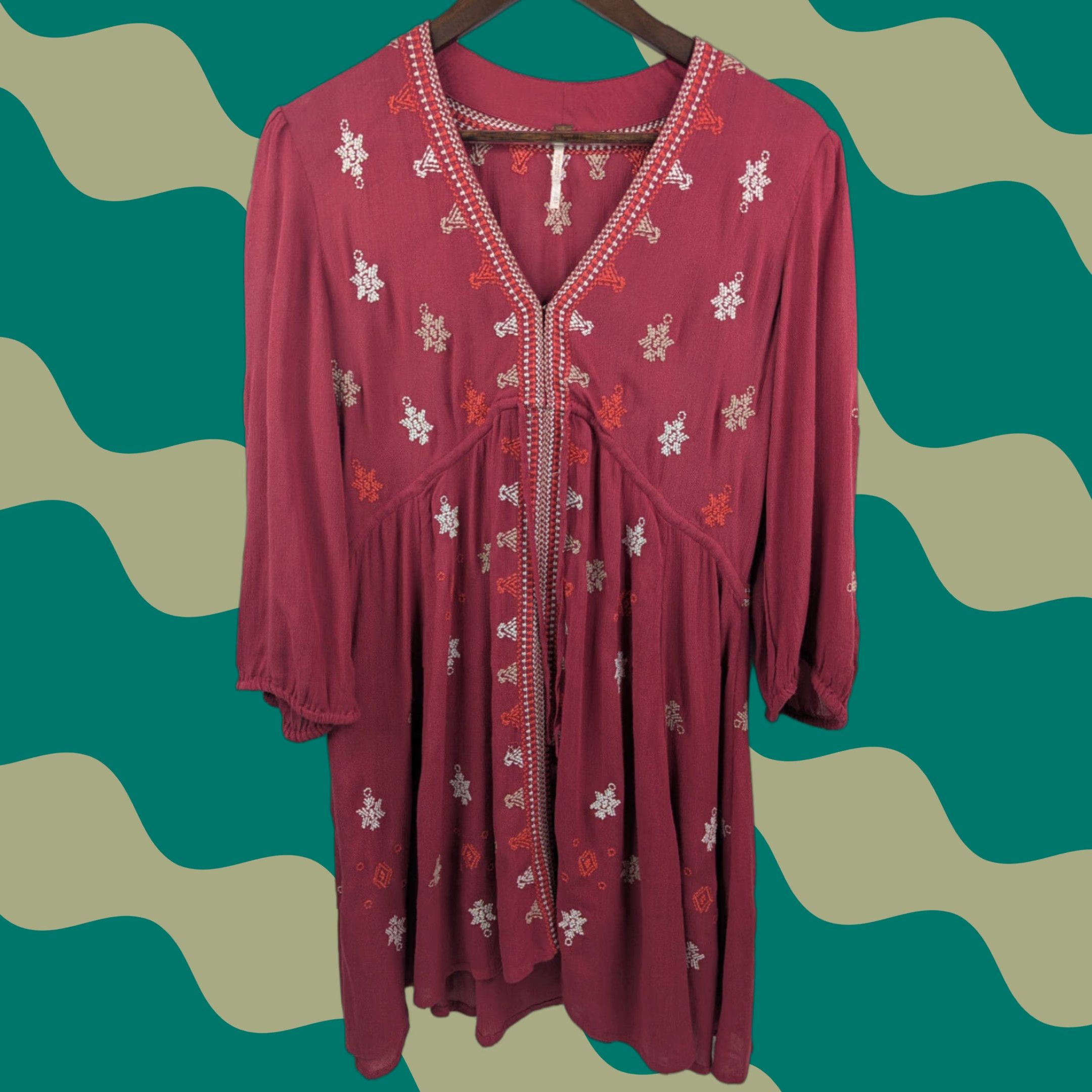 Free People Free People Stargazer Embroidered Mini Dress Women XS Red Bohemian Size XS / US 0-2 / IT 36-38 - 1 Thumbnail