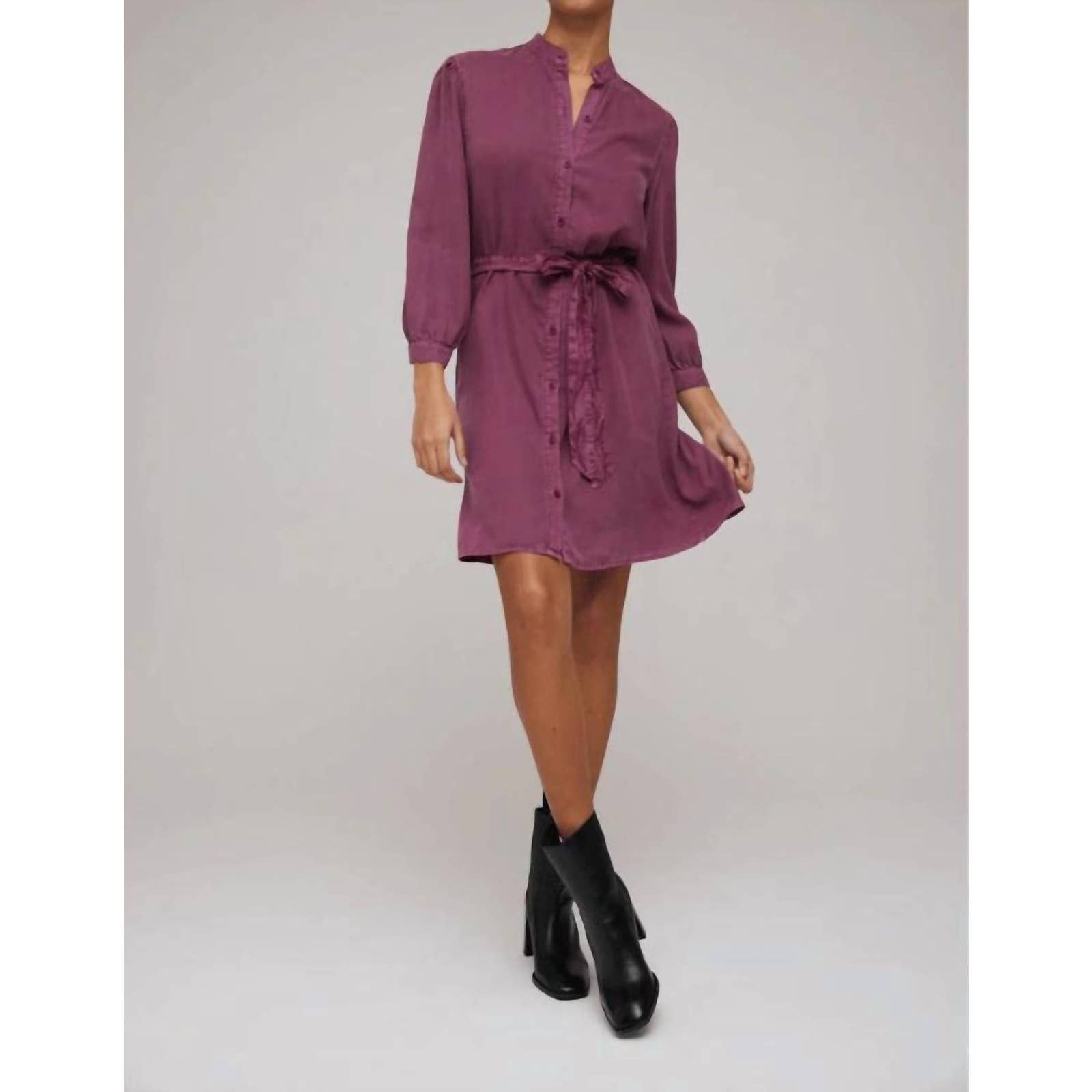 Bella Dahl Puff Sleeve Belted Shirt Dress In Purple Berry | Grailed