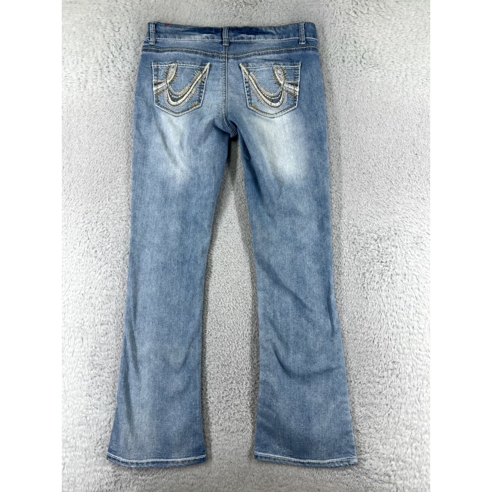 Vintage No Boundaries Jeans Women 9 Regular Blue Light Wash Distressed Flared Denim Inseam 30 Size 30" / US 8 / IT 44 - 2 Thumbnail