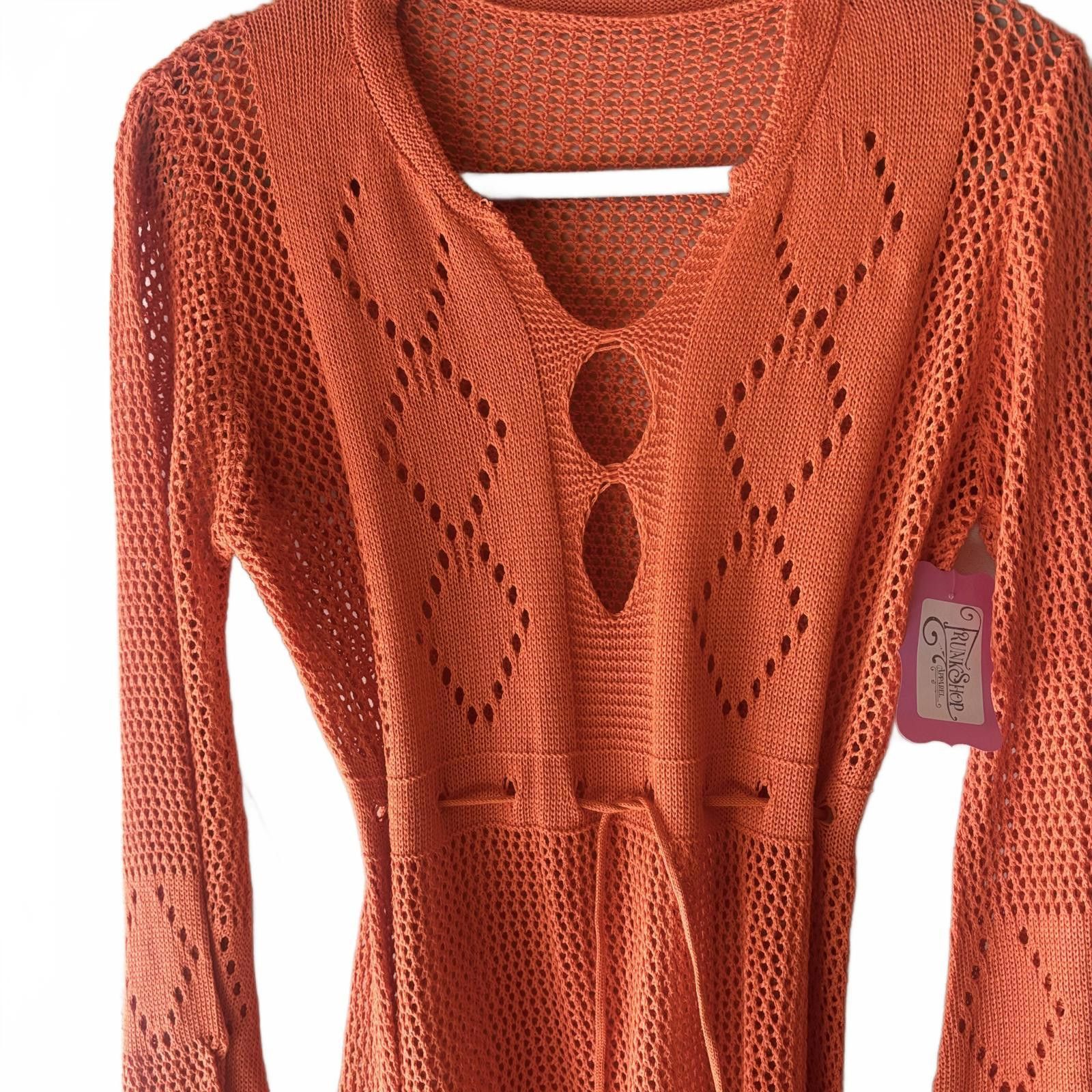 Other Cute Orange Crochet Knit Dress with Tie Waist Size S / US 4 / IT 40 - 2 Thumbnail