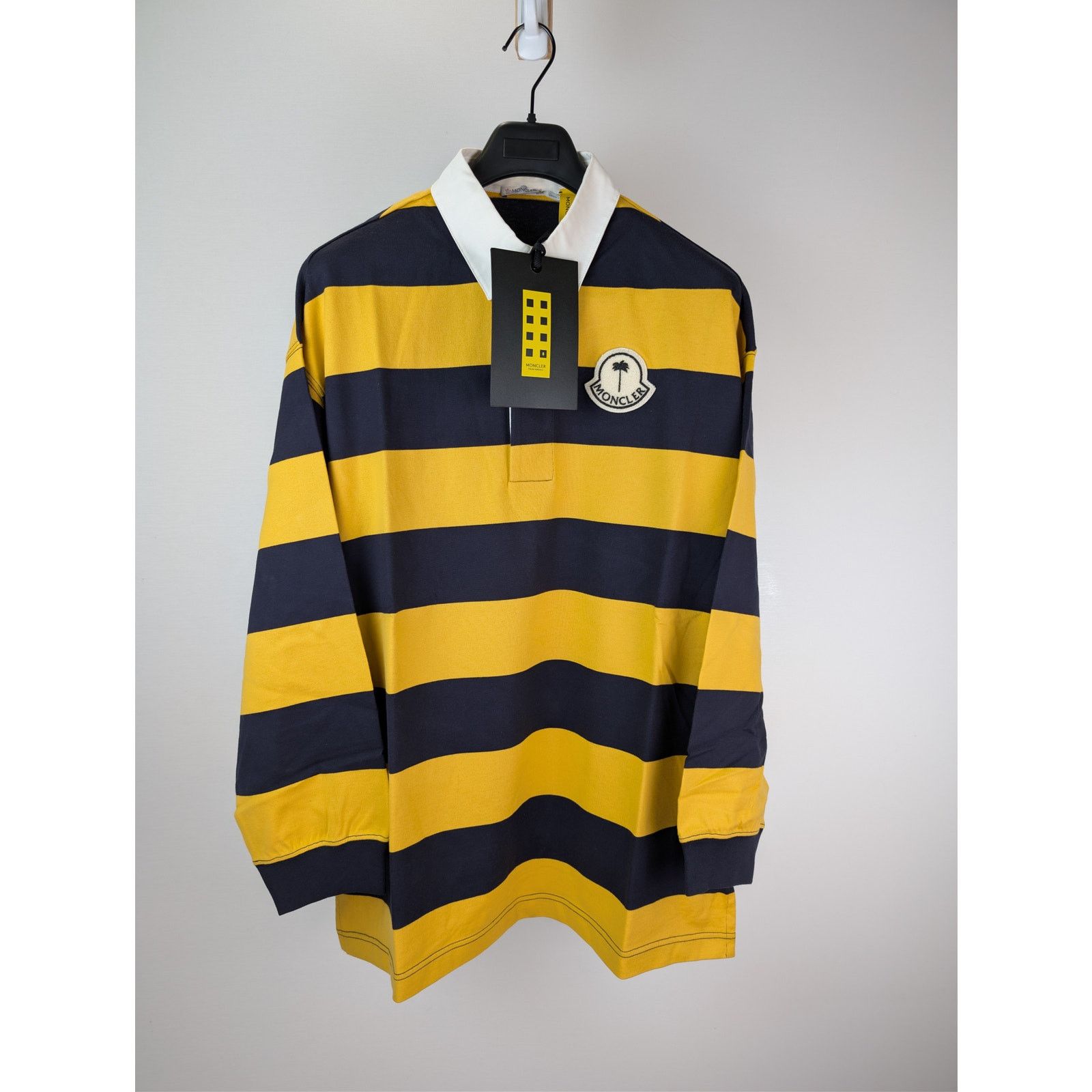 Moncler × Palm Angels o1rshd1 Striped Cotton Polo Shirt in Yellow / Blue Size US L / EU 52-54 / 3 - 1 Thumbnail