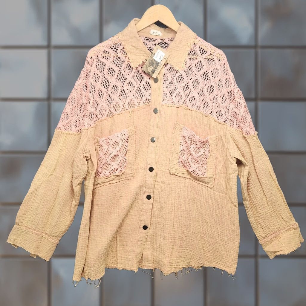 Vintage VINTAGE POL Top Womens Large Dried Peach Shirt Long Sleeve Button Up Pockets Lace Blouse Size L / US 10 / IT 46 - 1 Thumbnail