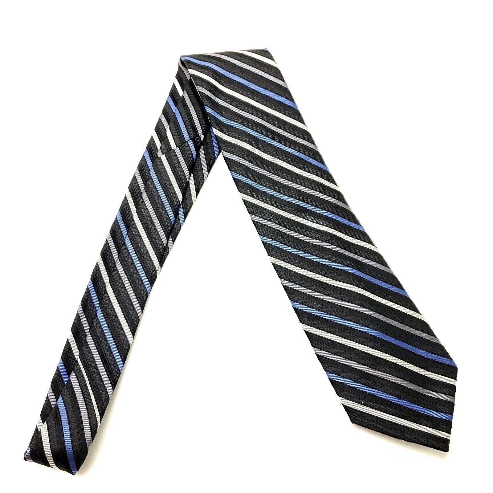 Calvin Klein Calvin Klein Silk Tie Woven Black Blue Striped Size ONE SIZE - 6 Thumbnail
