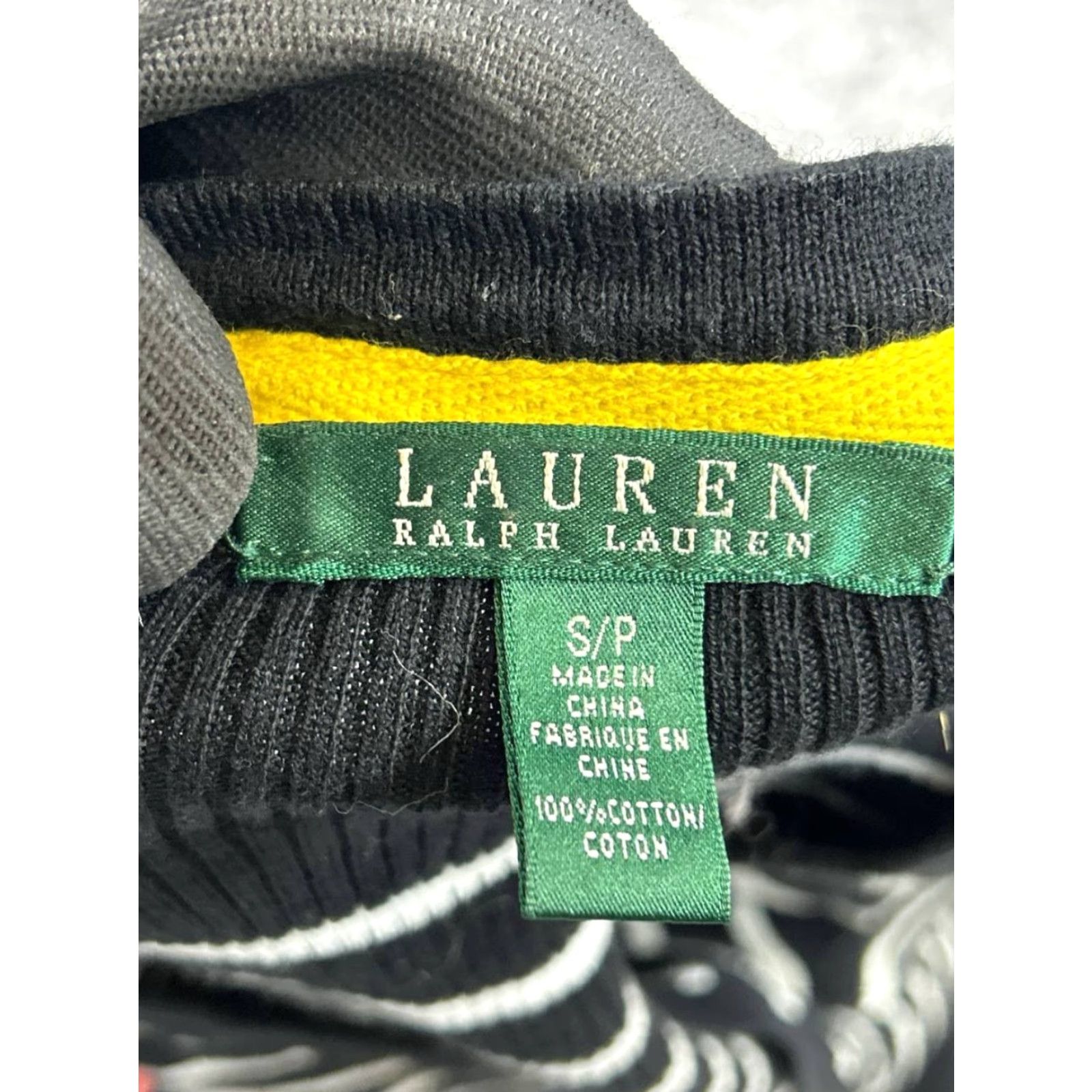 Ralph Lauren Lauren Ralph Lauren Sweater Cardigan Womens S Black White Yellow Knit Striped V-Neck Long Sleeve Cotton Casual Regular Vintage No (note: avoid N/A). Size S / US 4 / IT 40 - 3 Thumbnail