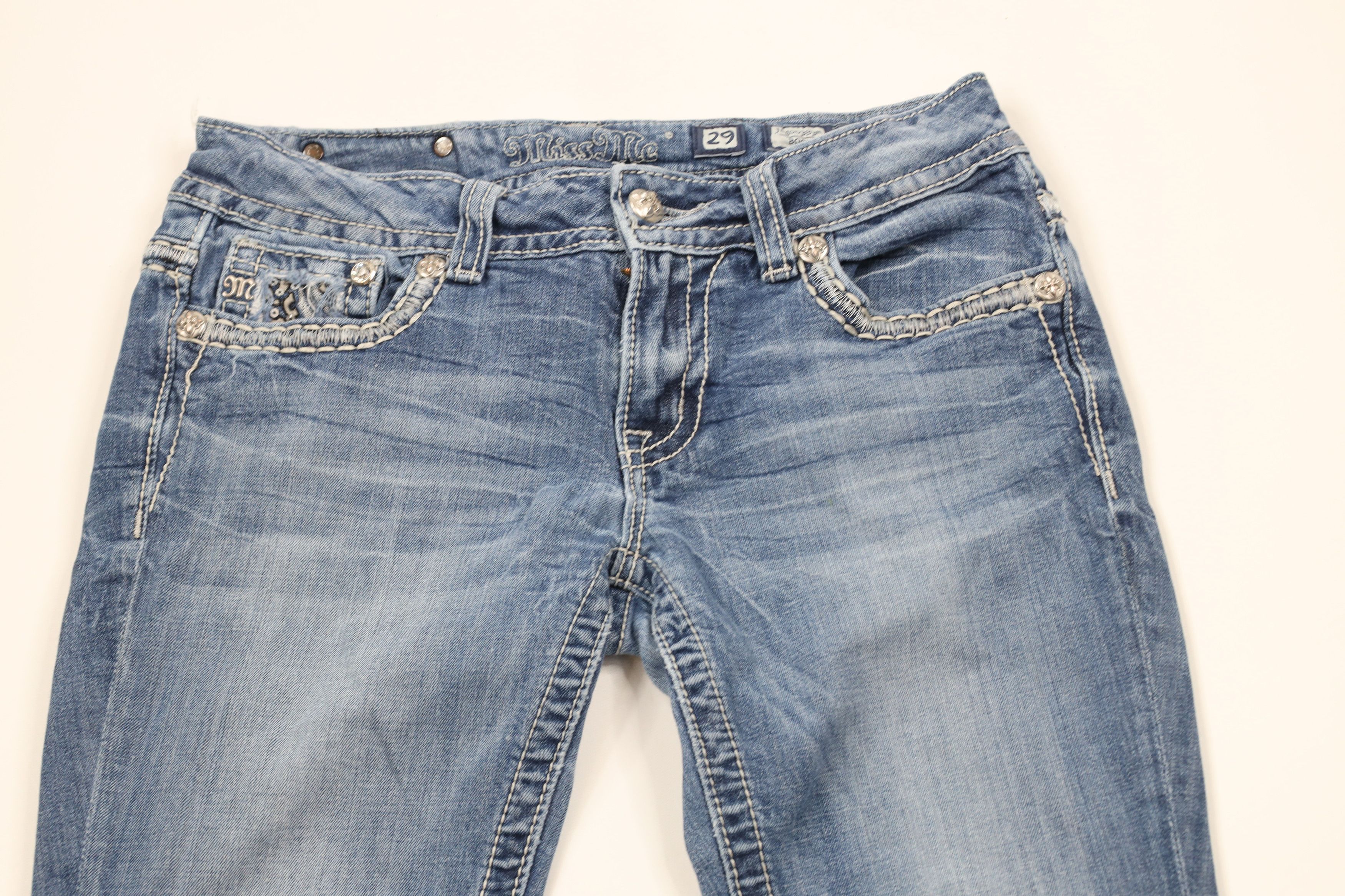 Miss Me × Vintage Miss Me Thick Stitch Sequin Flared Bootcut Denim Jeans Size 29" - 2 Thumbnail