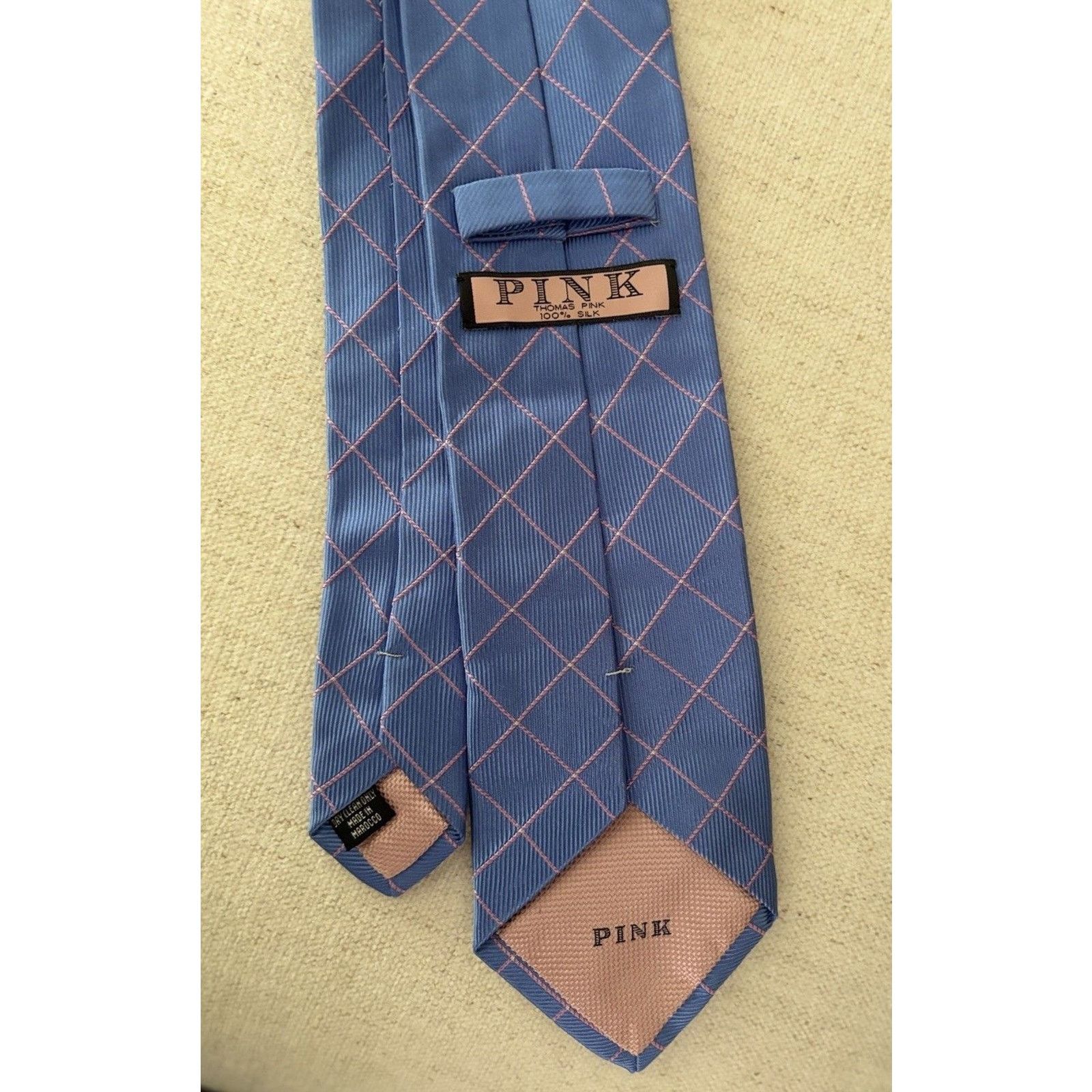 Thomas Pink Thomas Pink Silk Tie Blue Pink Windowpane Plaid Necktie Size ONE SIZE - 2 Thumbnail