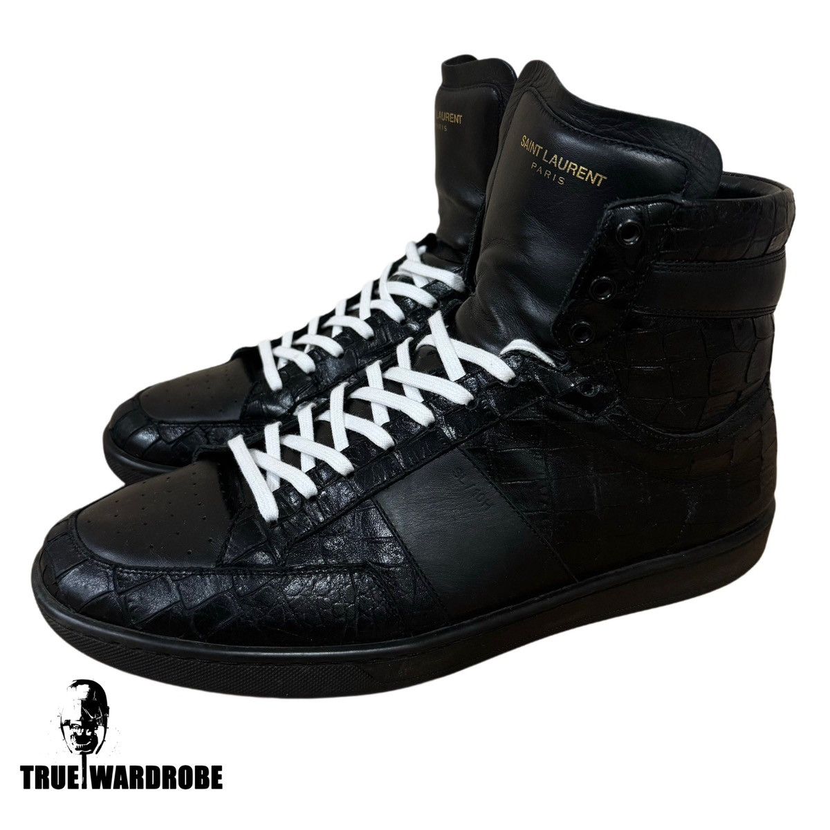 Pre-owned Hedi Slimane X Saint Laurent Paris Sl/10h Leather Crocodile High Black Sneakers