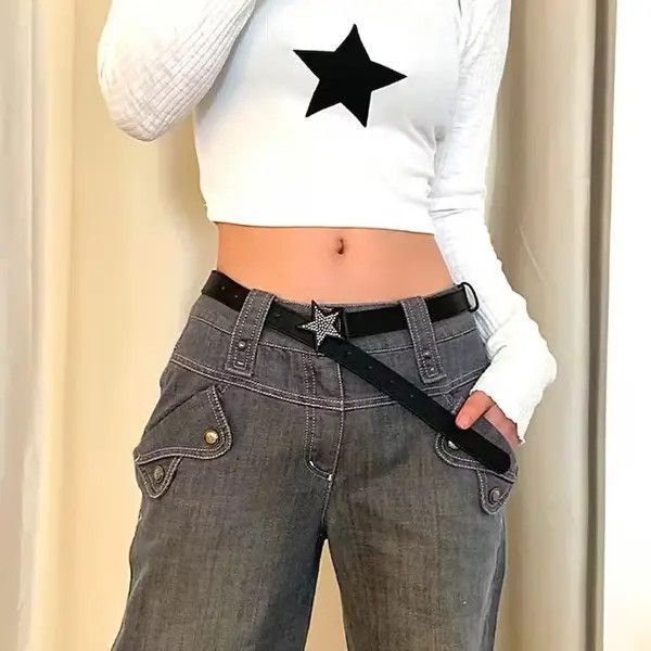 Japanese Brand Black Belt with Star Buckle Women Size ONE SIZE - 2 Thumbnail