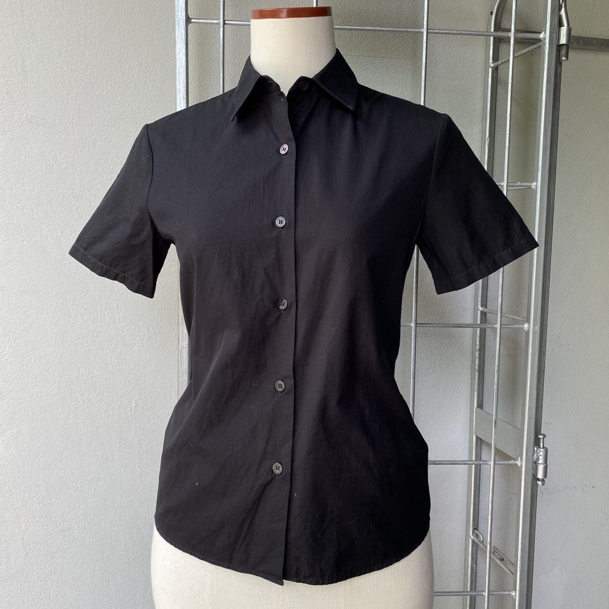 Designer ANTONIO PERNAS Black Short-Sleeve Collared Blouse Size XS / US 0-2 / IT 36-38 - 17 Thumbnail