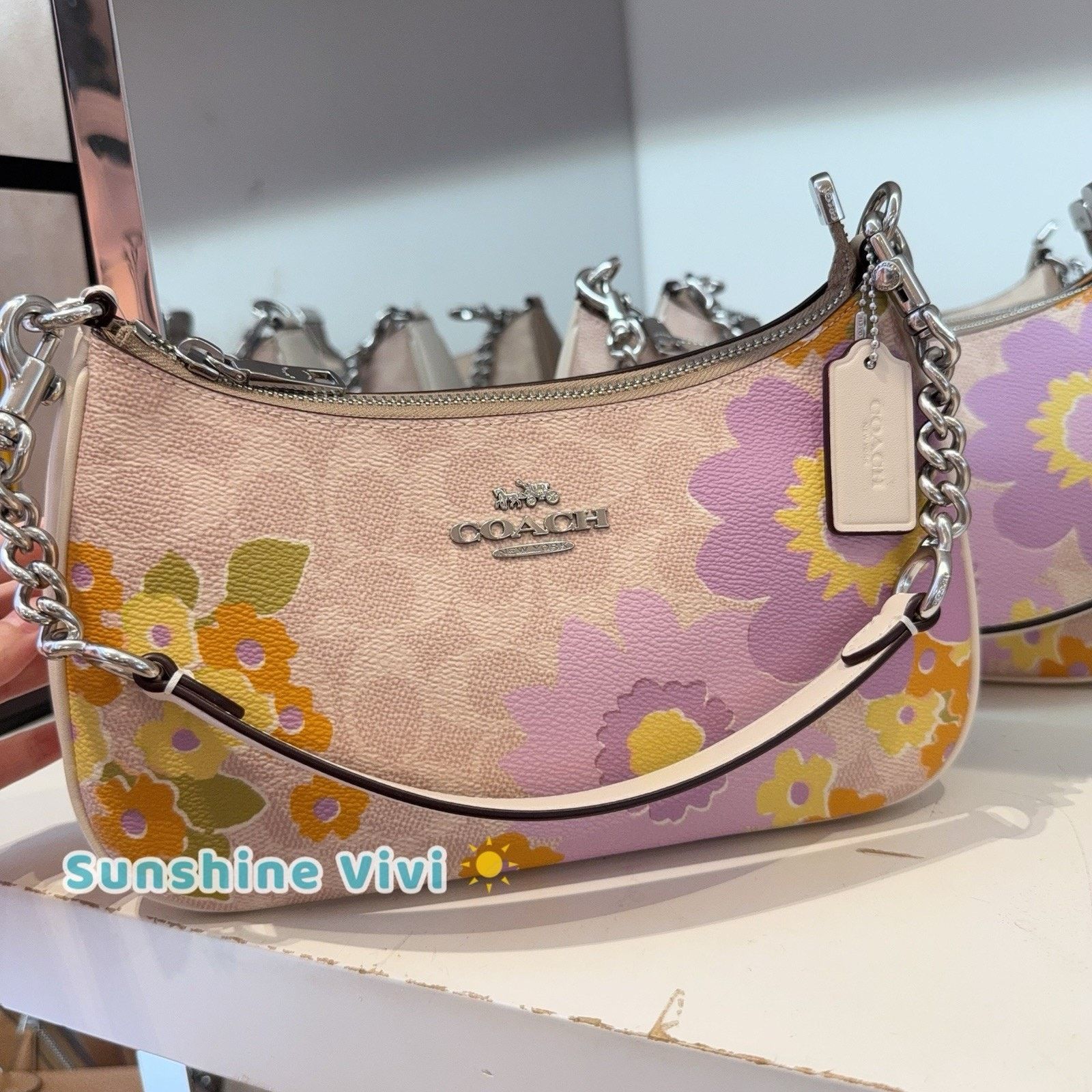 Coach NWT COACH Teri Shoulder Bag Floral CBG73 Silver/Sand Size ONE SIZE - 2 Thumbnail